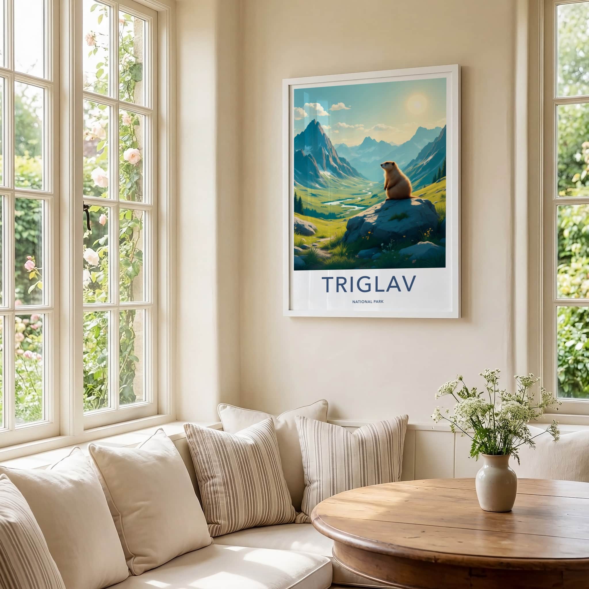 Triglav National Park Poster - Slovenia Travel Art - Marmot Valley River Home Decor