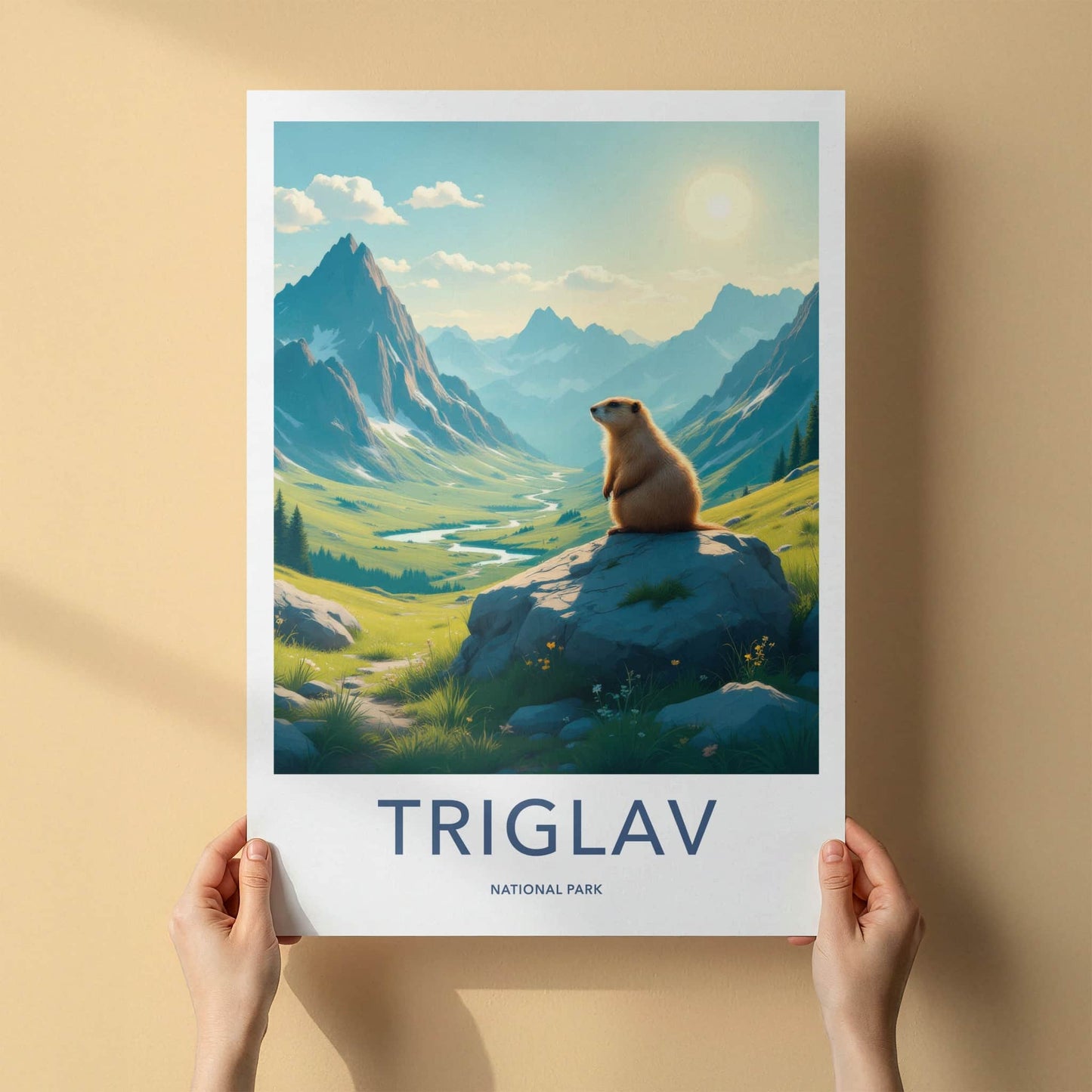 Triglav National Park Poster - Slovenia Travel Art - Marmot Valley River Home Decor
