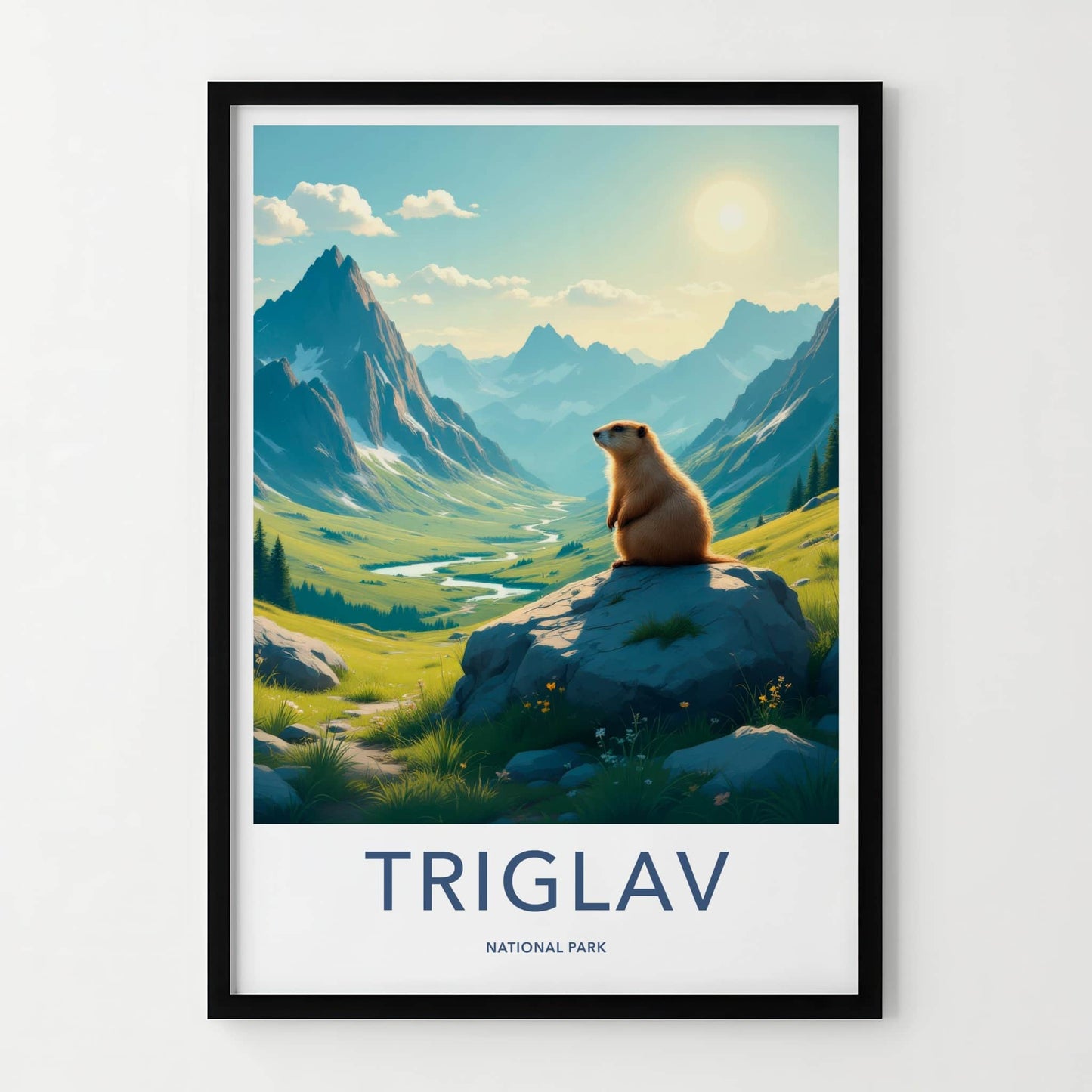 Triglav National Park Poster - Slovenia Travel Art - Marmot Valley River Home Decor