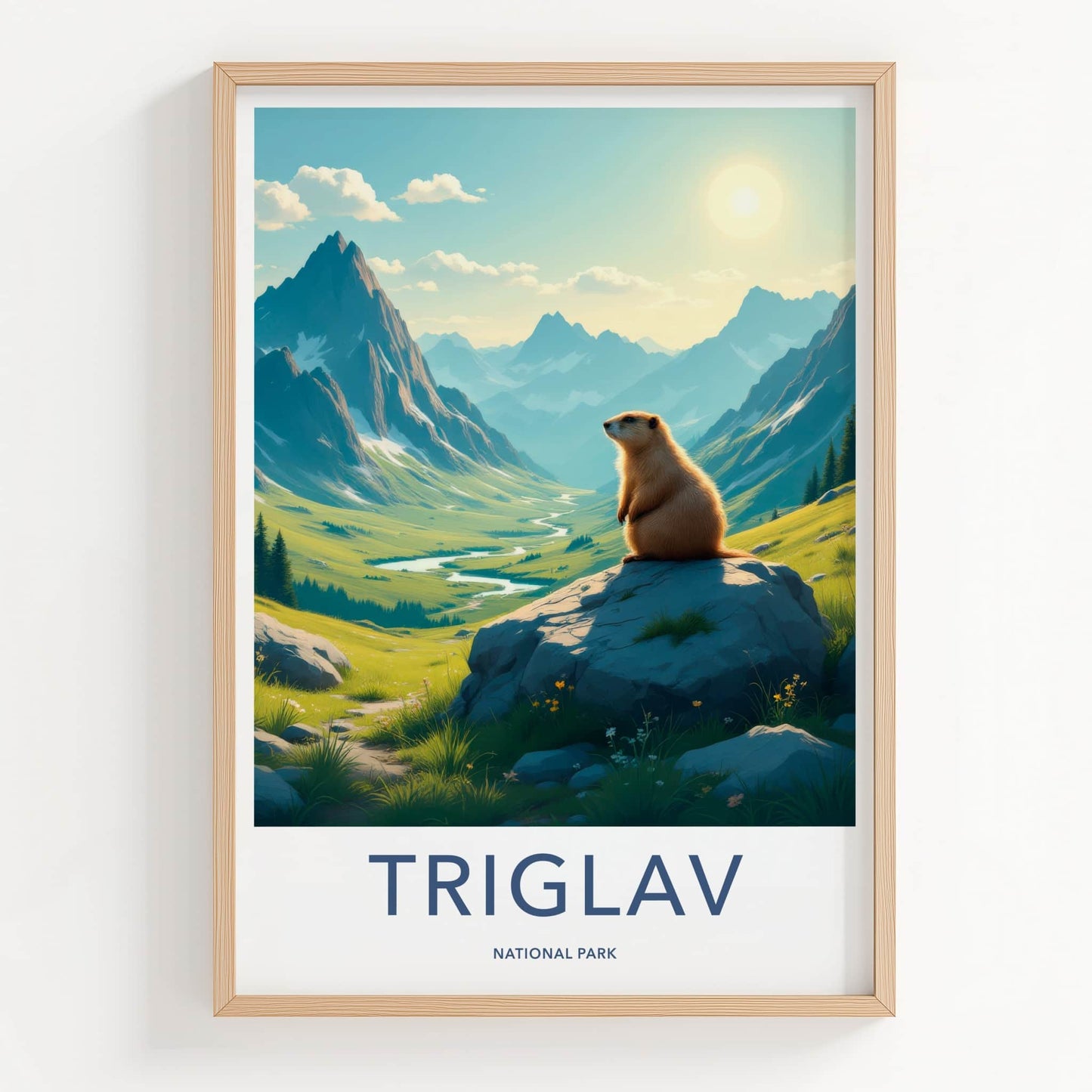 Triglav National Park Poster - Slovenia Travel Art - Marmot Valley River Home Decor