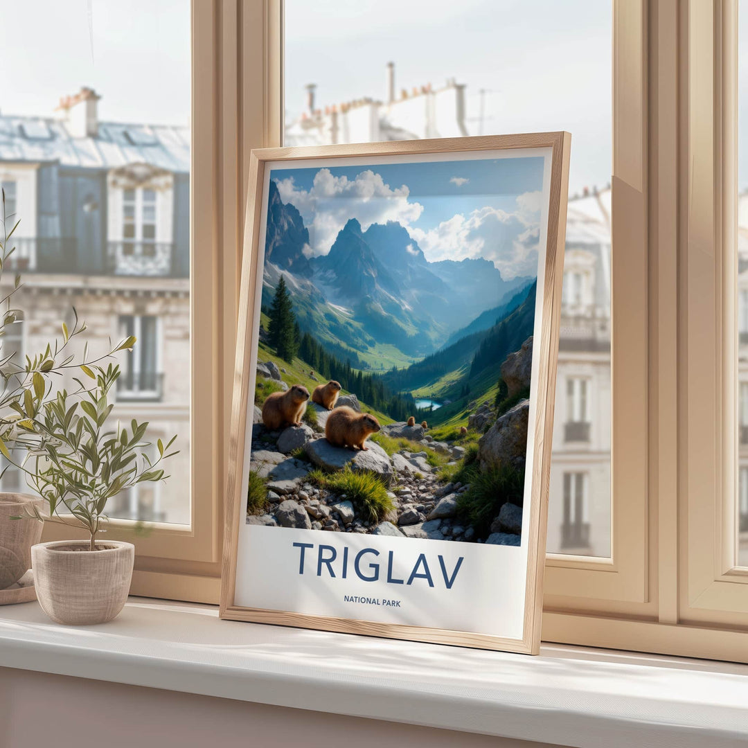 Triglav National Park Poster - Slovenia Travel Art - Marmots Alpine Valley Home Decor