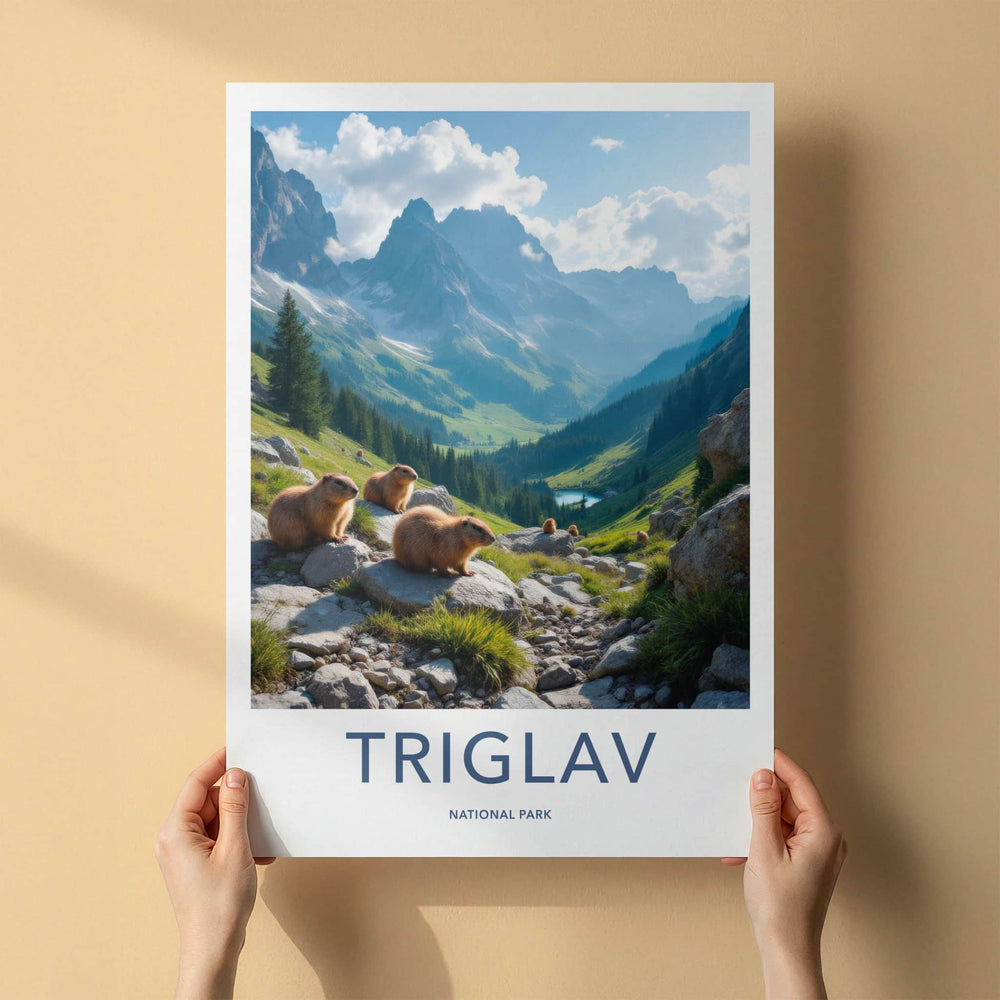 Triglav National Park Poster - Slovenia Travel Art - Marmots Alpine Valley Home Decor