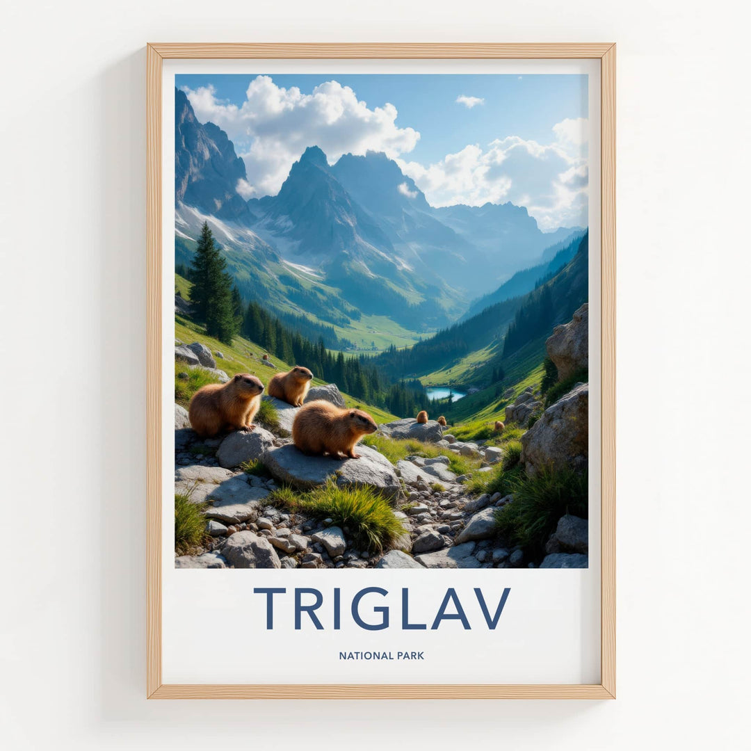 Triglav National Park Poster - Slovenia Travel Art - Marmots Alpine Valley Home Decor