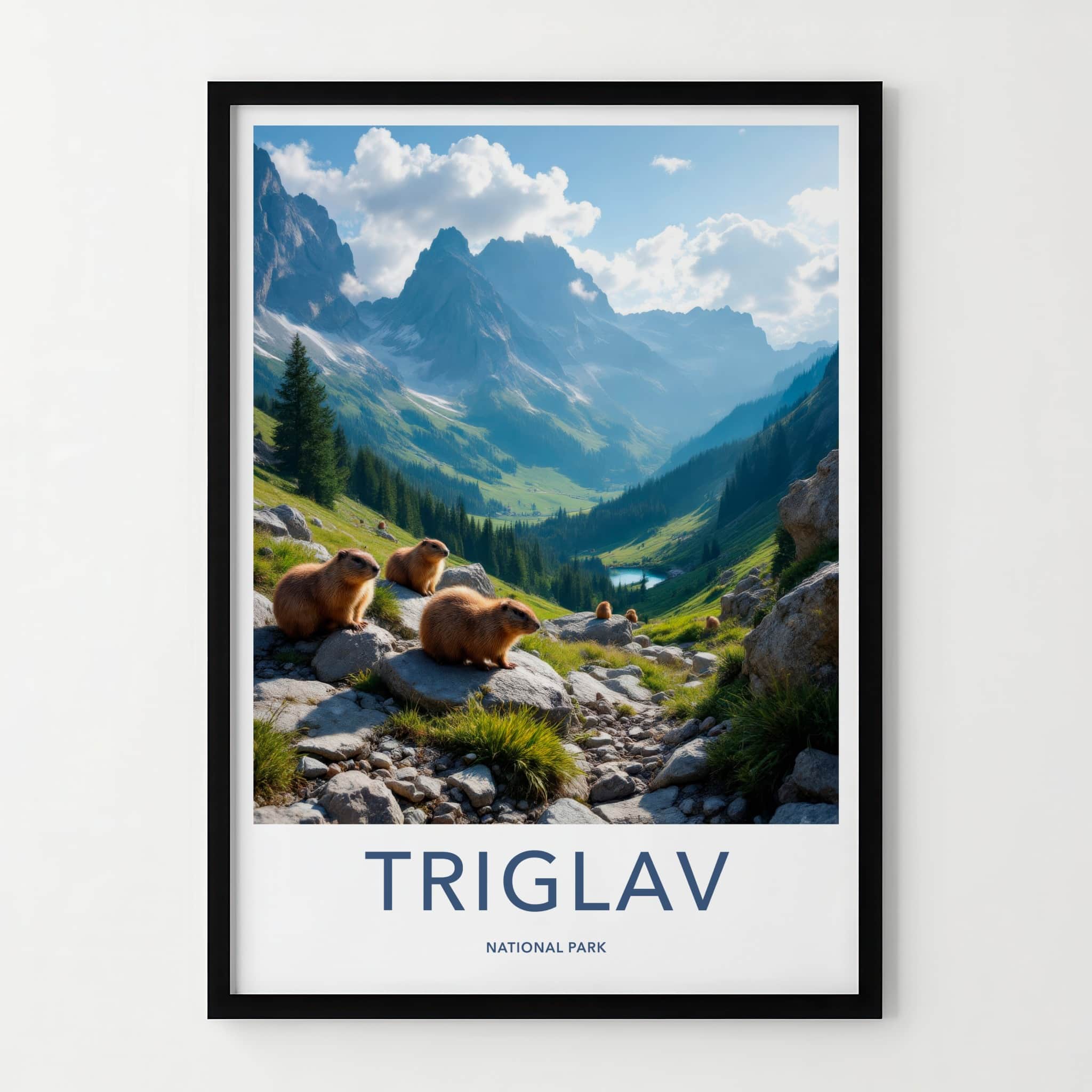 Triglav National Park Poster - Slovenia Travel Art - Marmots Alpine Valley Home Decor
