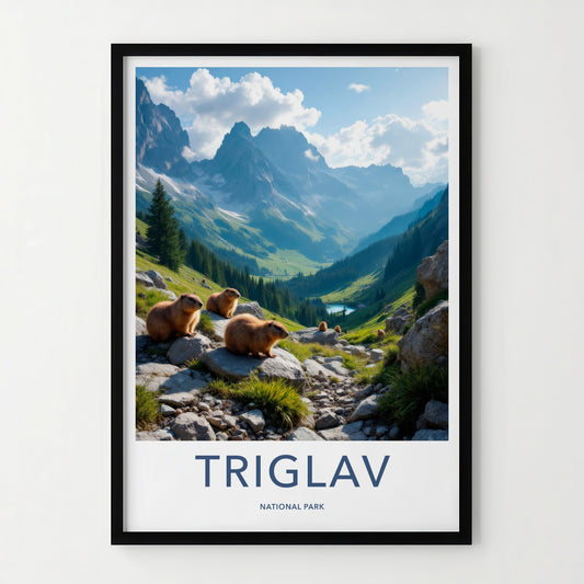 Triglav National Park Poster - Slovenia Travel Art - Marmots Alpine Valley Home Decor