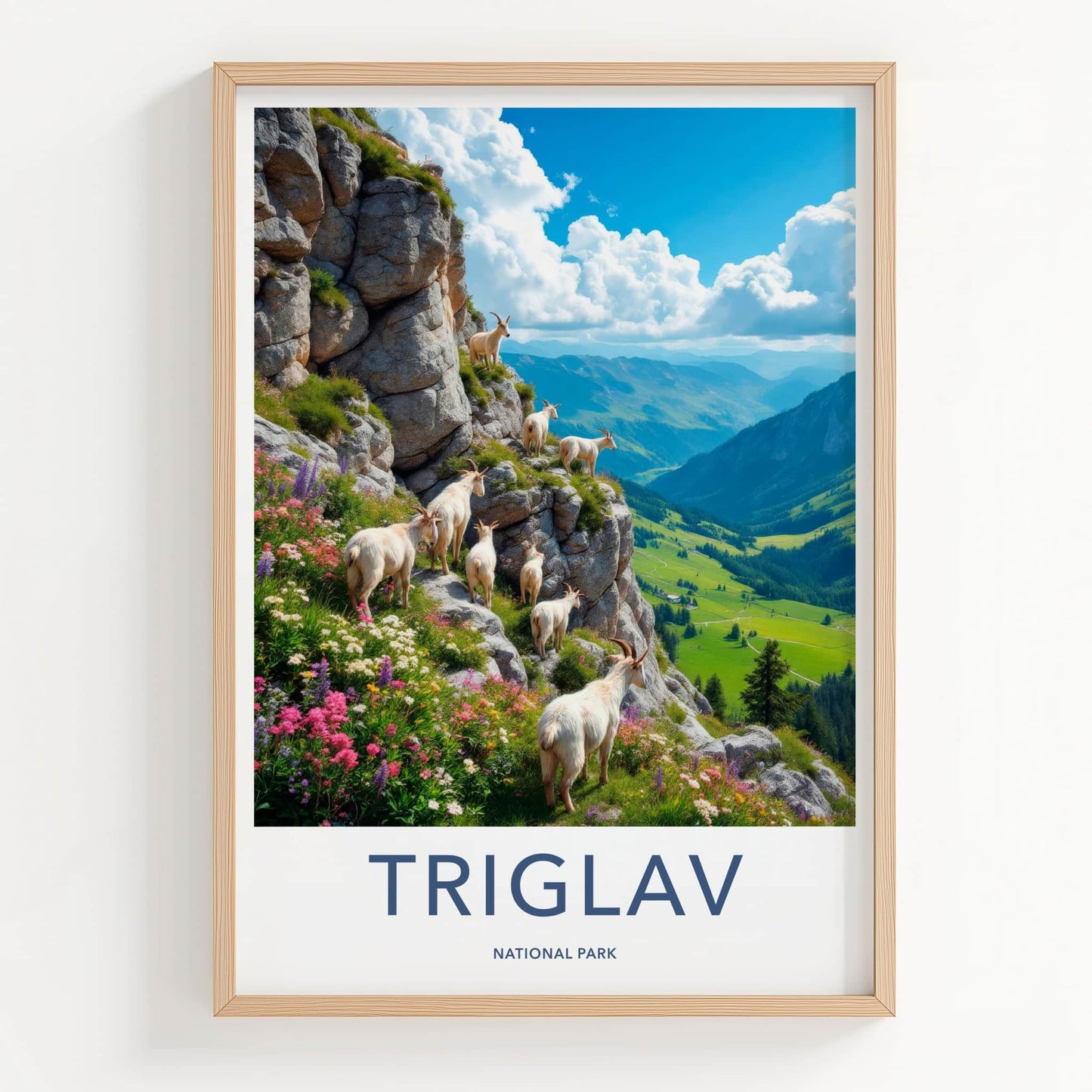 Triglav National Park Poster - Slovenia Travel Art - Mountain Goats Valley Home Decor
