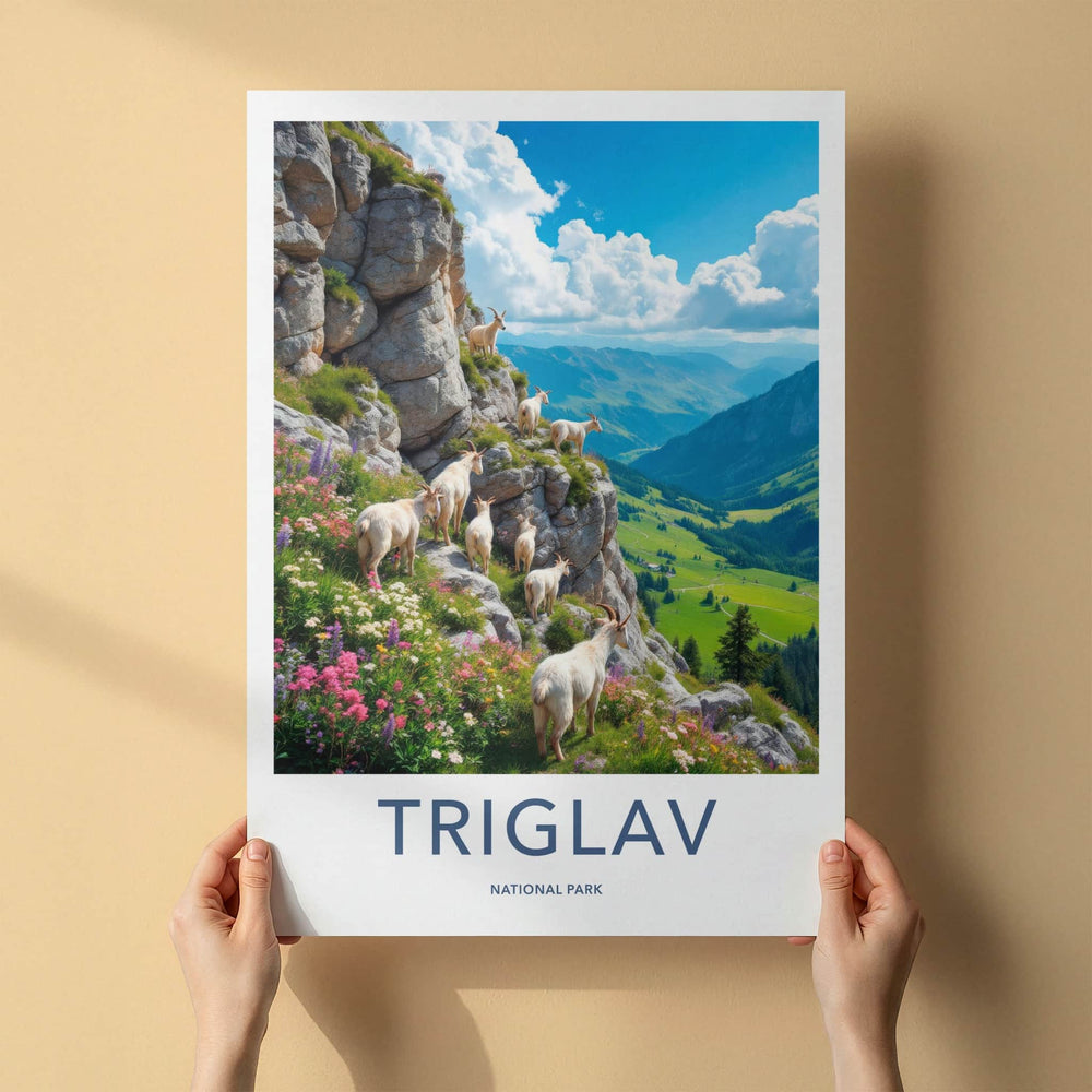 Triglav National Park Poster - Slovenia Travel Art - Mountain Goats Valley Home Decor
