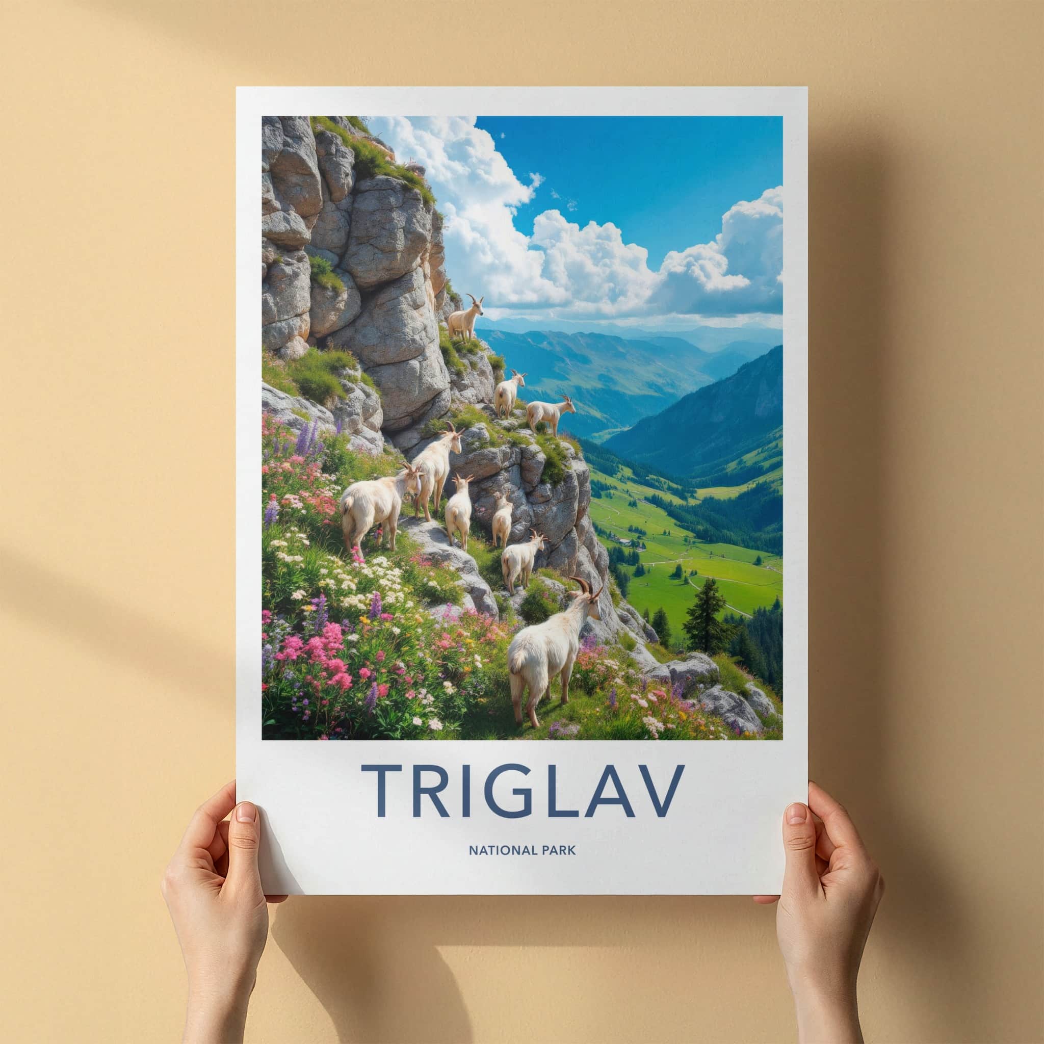 Triglav National Park Poster - Slovenia Travel Art - Mountain Goats Valley Home Decor