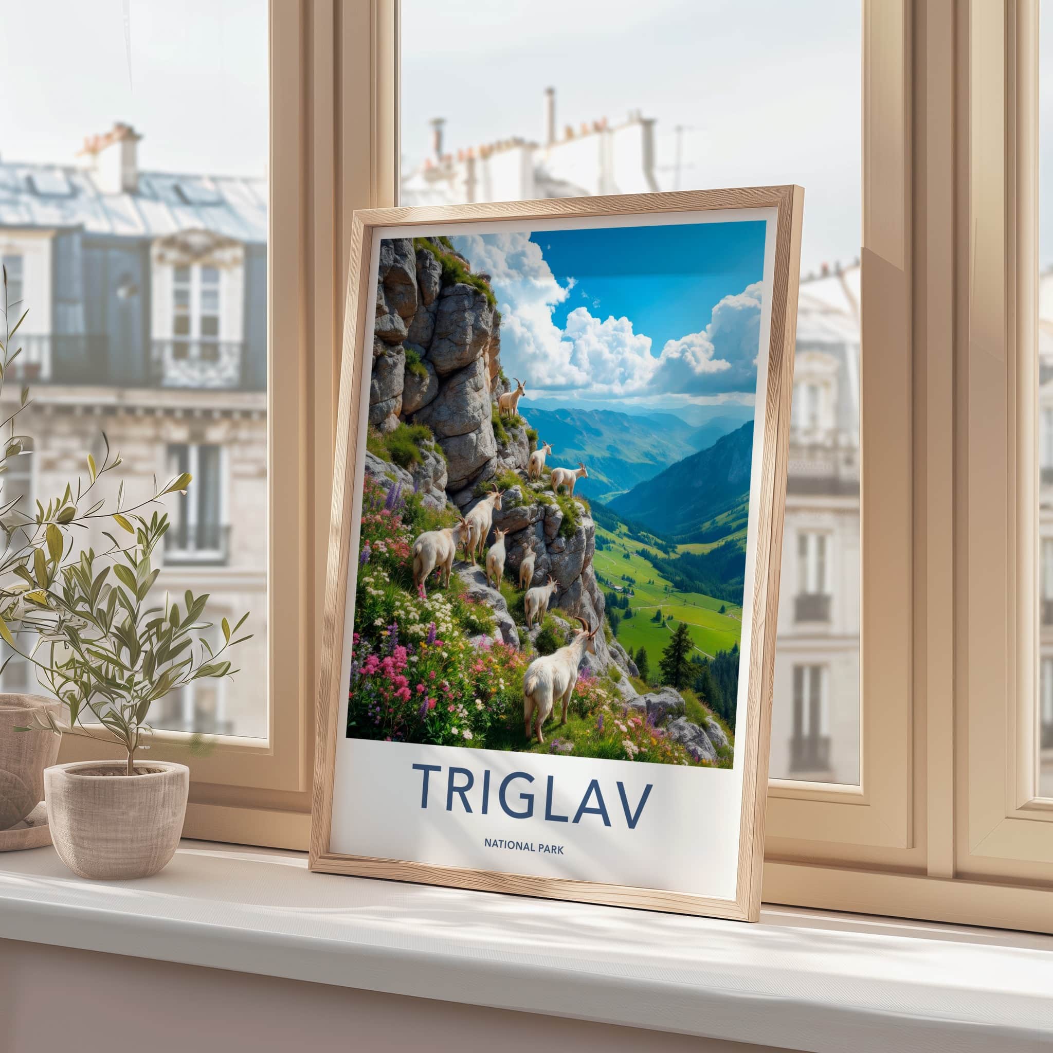 Triglav National Park Poster - Slovenia Travel Art - Mountain Goats Valley Home Decor