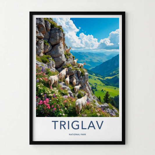 Triglav National Park Poster - Slovenia Travel Art - Mountain Goats Valley Home Decor