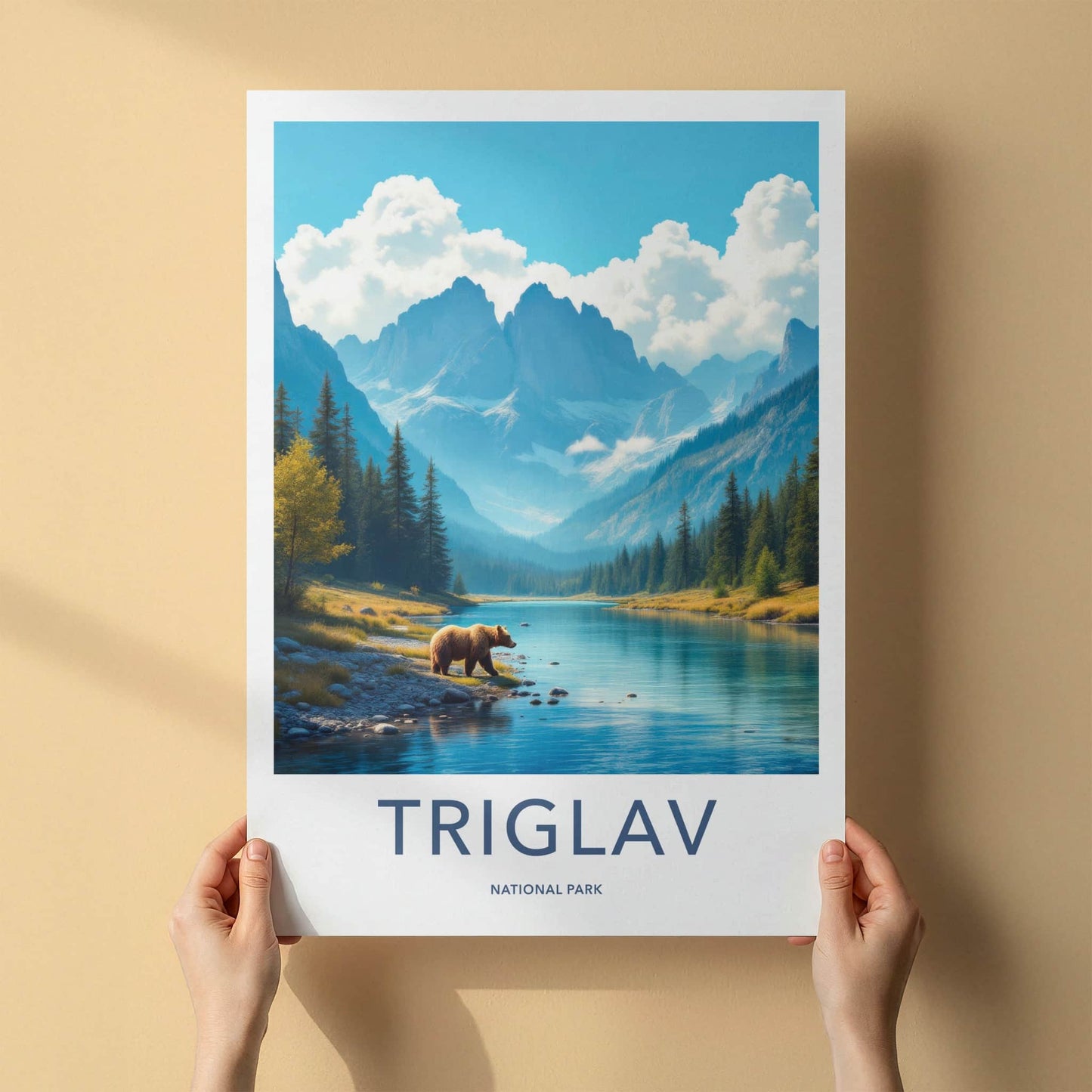 Triglav National Park Poster - Slovenia Travel Art - Mountain River Bear Wall Decor