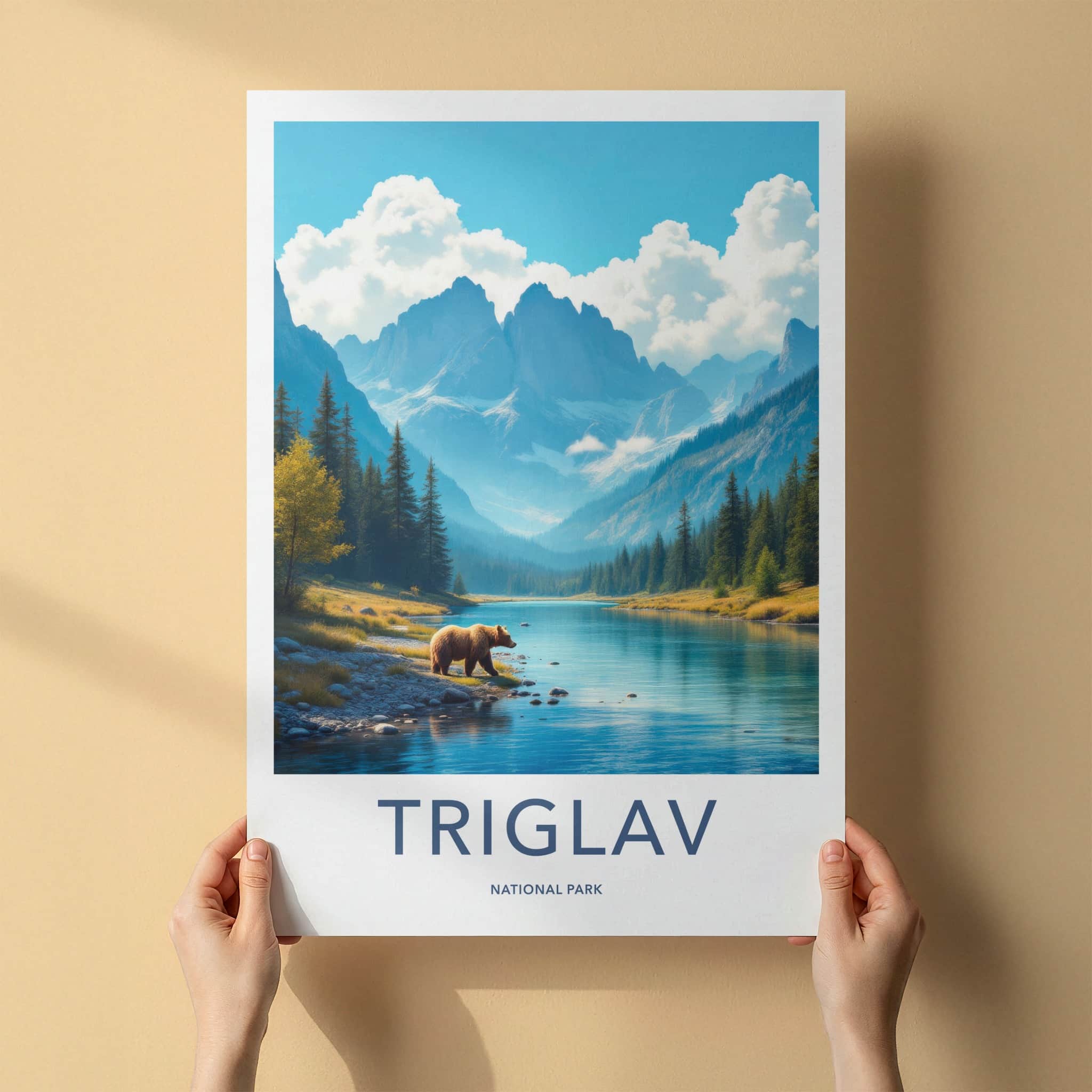 Triglav National Park Poster - Slovenia Travel Art - Mountain River Bear Wall Decor