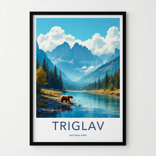Triglav National Park Poster - Slovenia Travel Art - Mountain River Bear Wall Decor