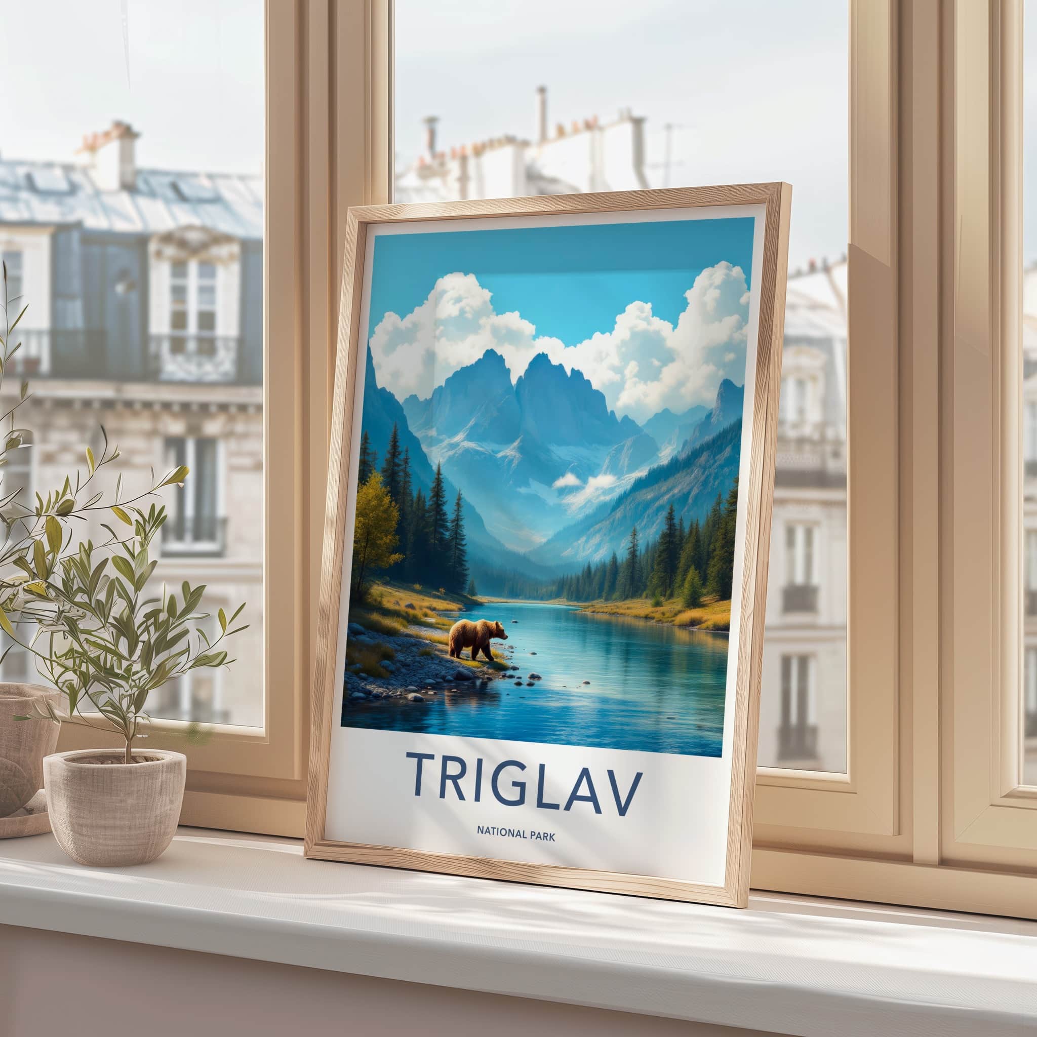 Triglav National Park Poster - Slovenia Travel Art - Mountain River Bear Wall Decor