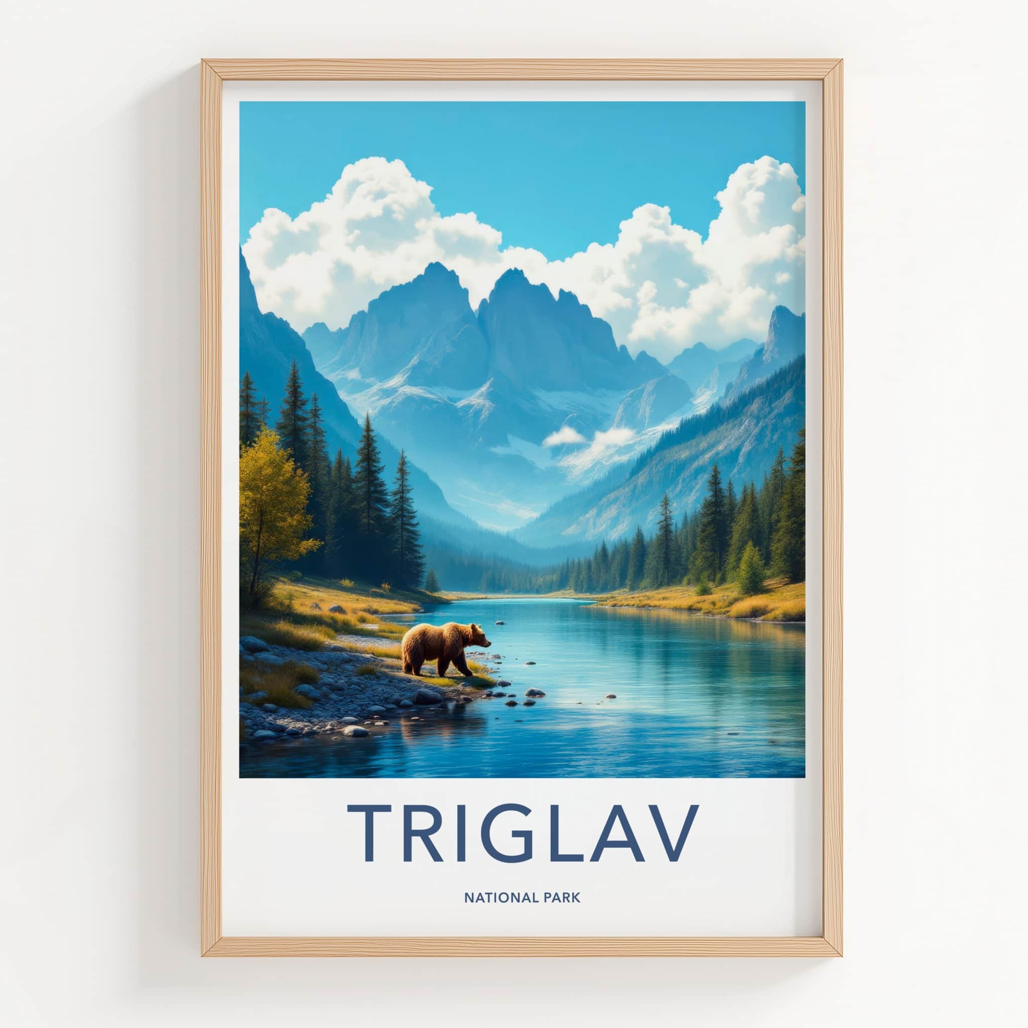 Triglav National Park Poster - Slovenia Travel Art - Mountain River Bear Wall Decor