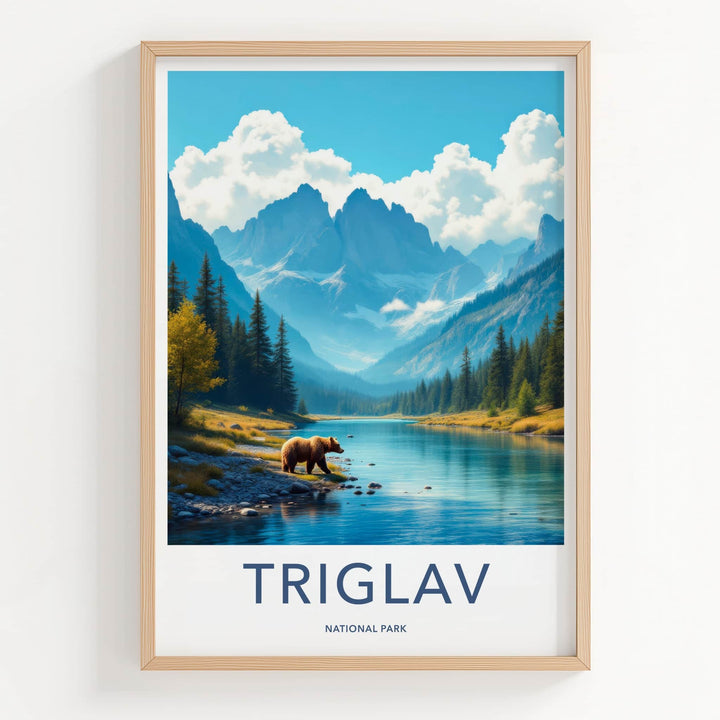 Triglav National Park Poster - Slovenia Travel Art - Mountain River Bear Wall Decor