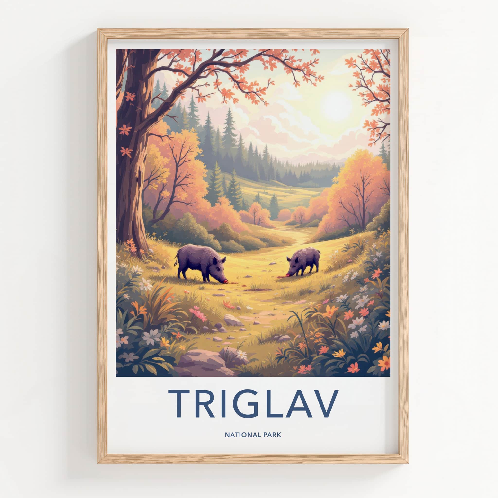 Triglav National Park Poster - Slovenia Travel Art - Sunlit Forest Hogs Home Decor