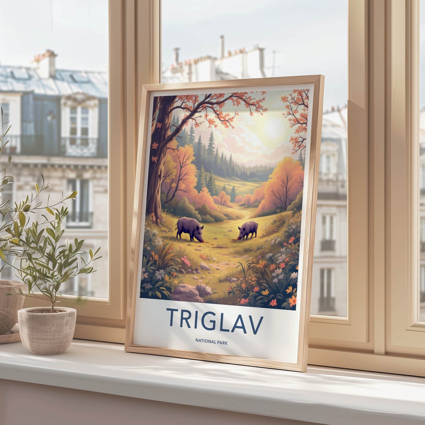 Triglav National Park Poster - Slovenia Travel Art - Sunlit Forest Hogs Home Decor
