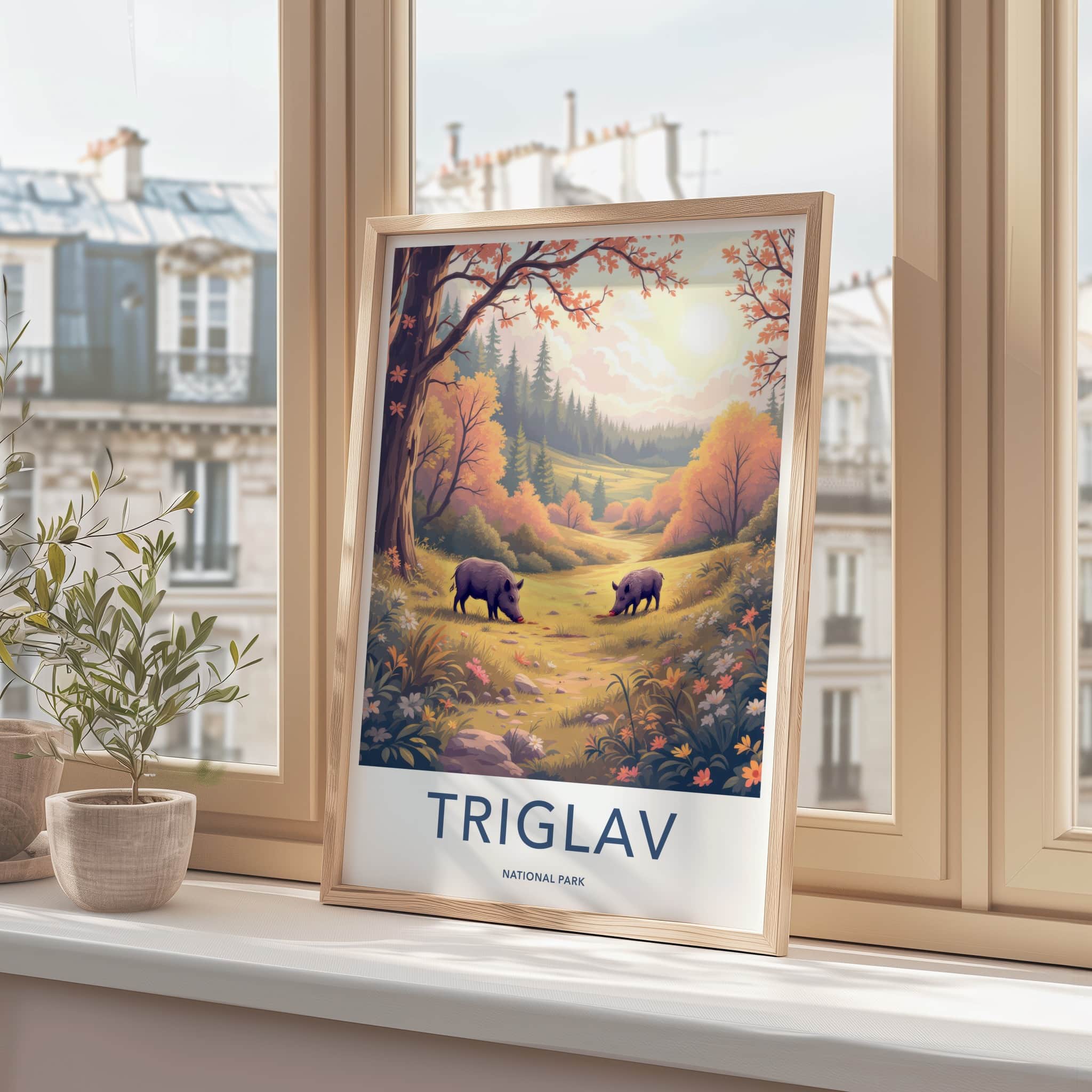 Triglav National Park Poster - Slovenia Travel Art - Sunlit Forest Hogs Home Decor
