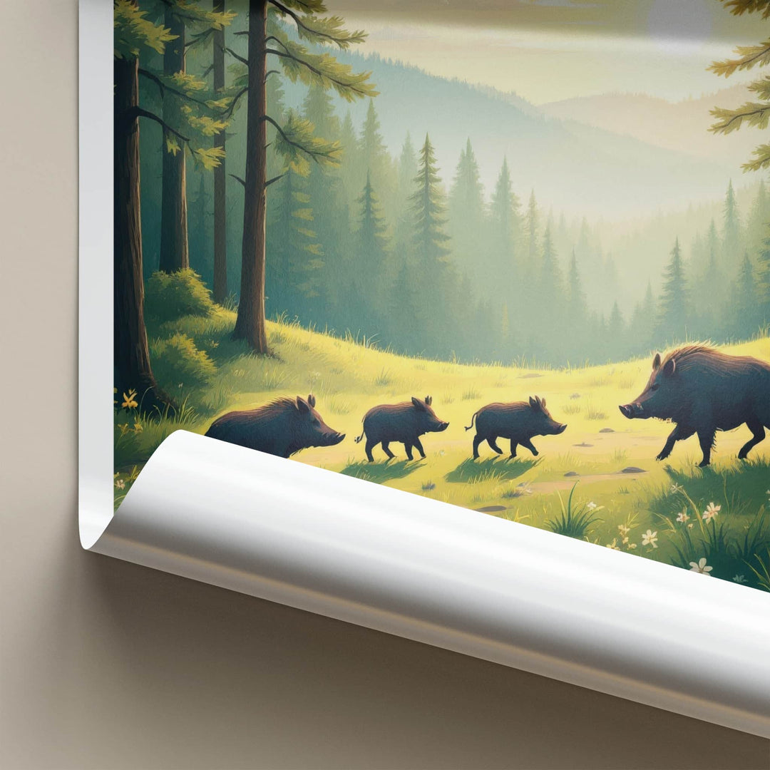 Triglav National Park Poster - Slovenia Travel Art - Wild Boars Sunset Home Decor