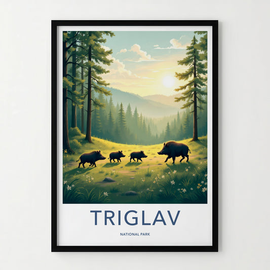 Triglav National Park Poster - Slovenia Travel Art - Wild Boars Sunset Home Decor