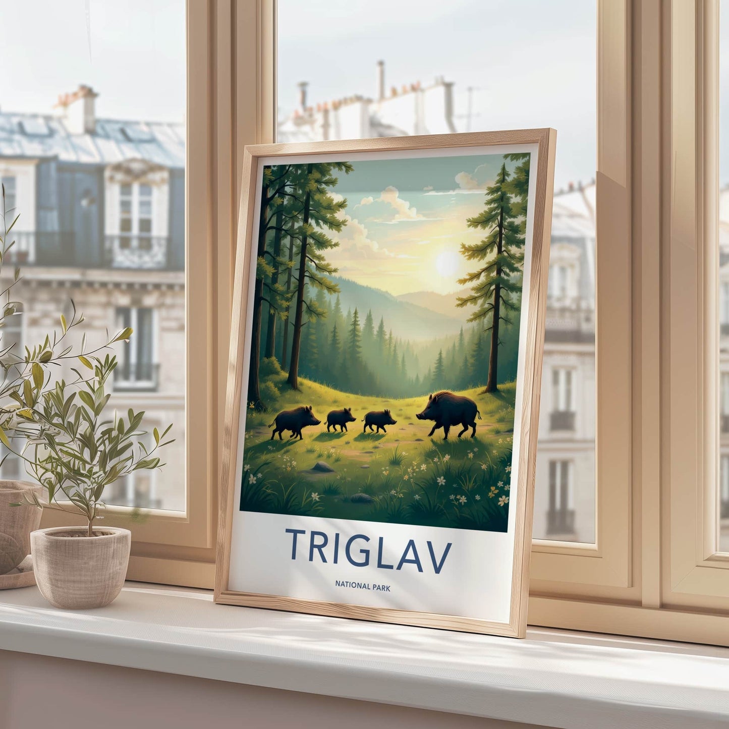 Triglav National Park Poster - Slovenia Travel Art - Wild Boars Sunset Home Decor