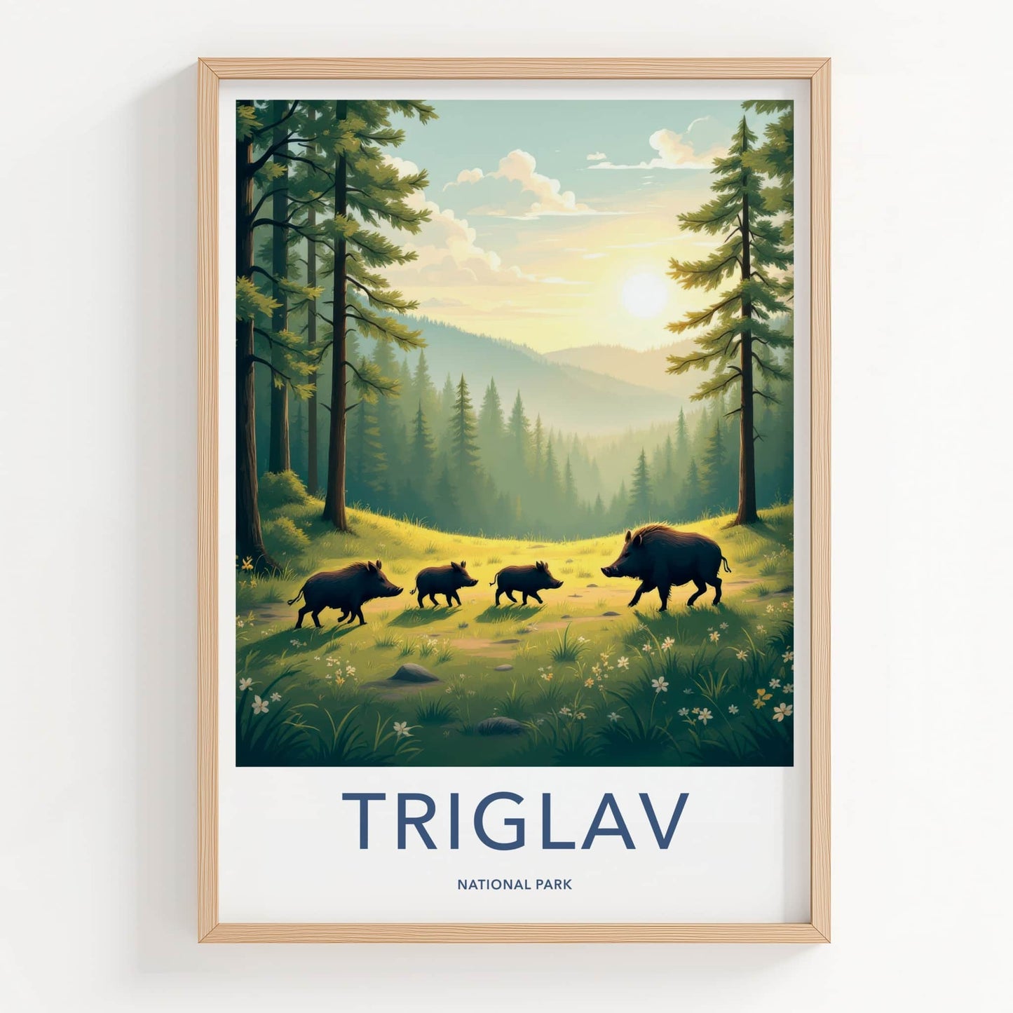 Triglav National Park Poster - Slovenia Travel Art - Wild Boars Sunset Home Decor