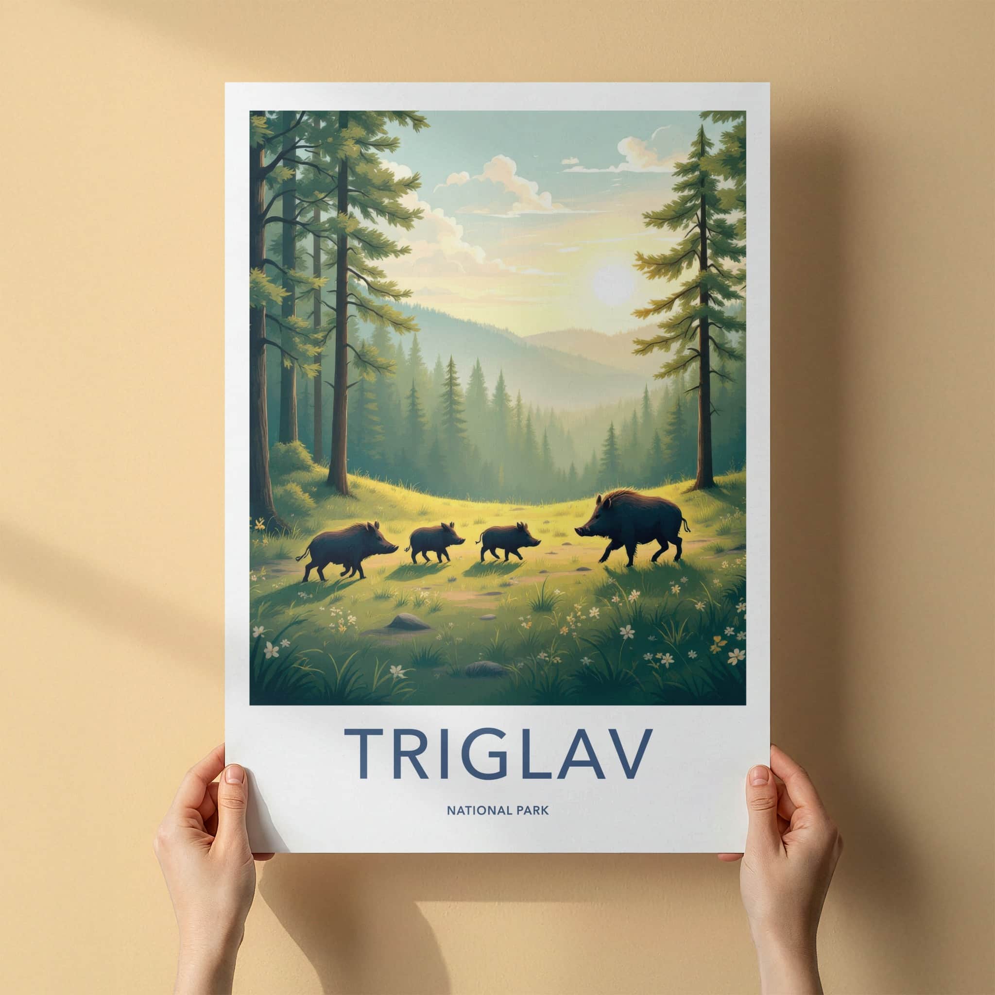Triglav National Park Poster - Slovenia Travel Art - Wild Boars Sunset Home Decor