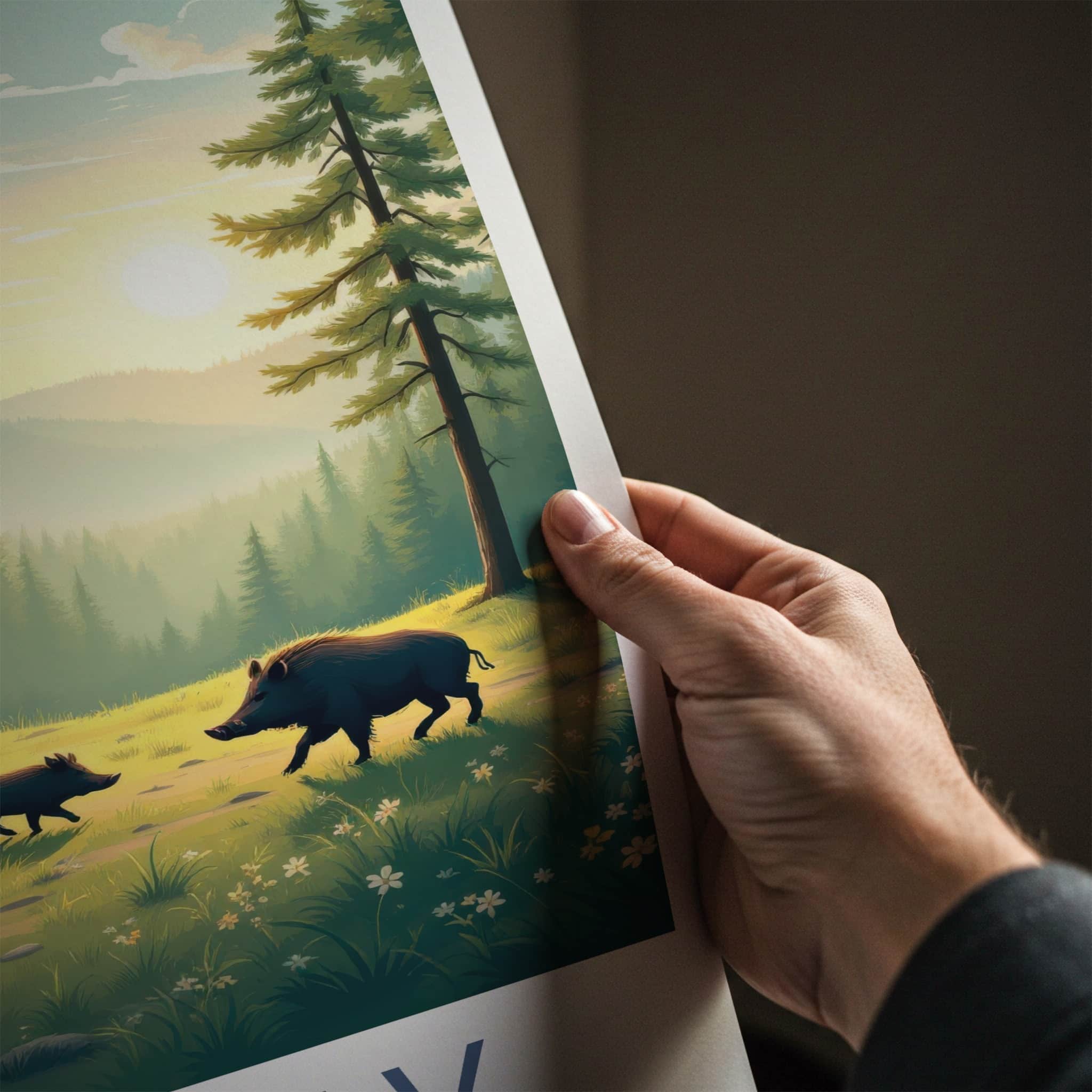 Triglav National Park Poster - Slovenia Travel Art - Wild Boars Sunset Home Decor