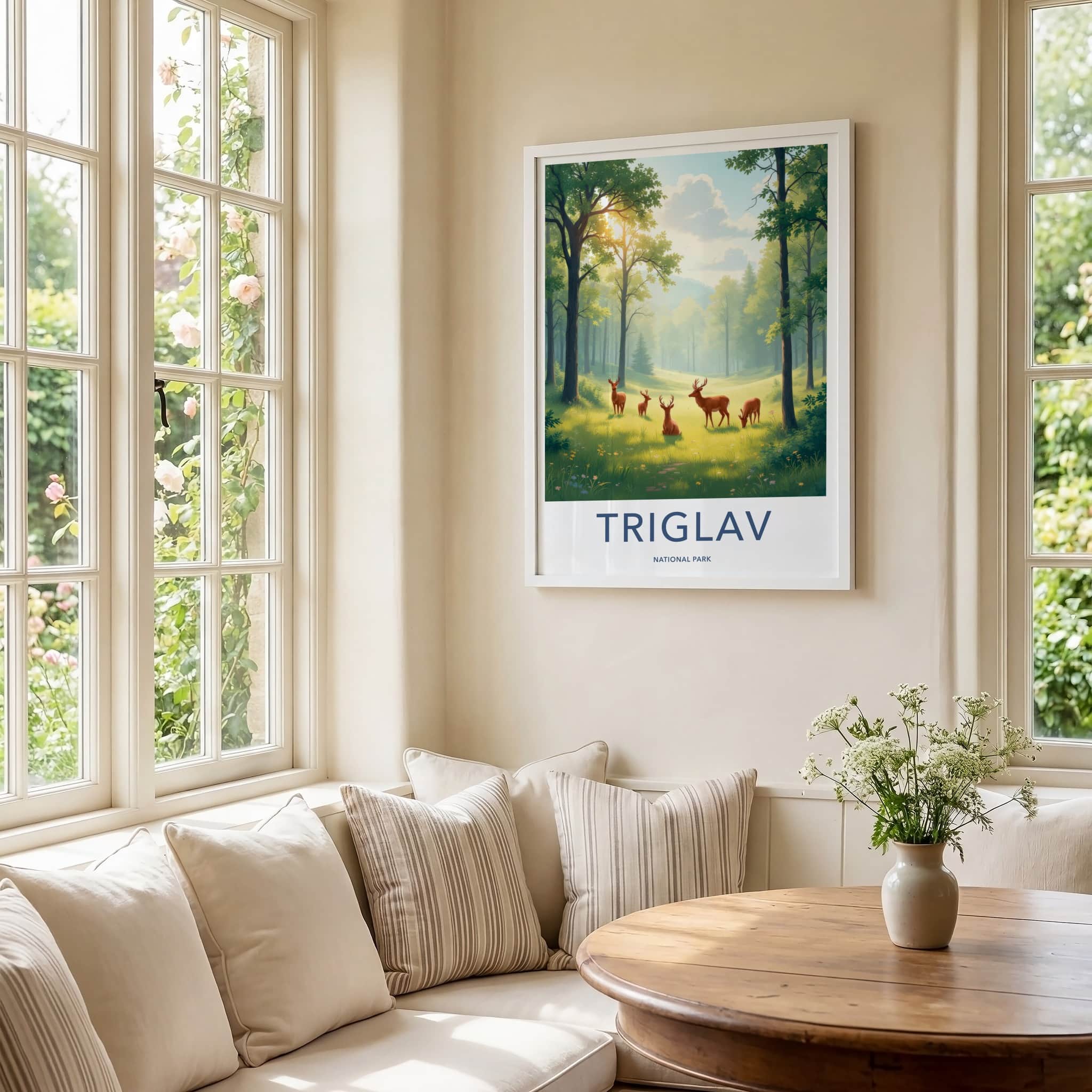 Triglav National Park Poster - Slovenia Wall Art - Sunny Forest Deer Home Decor