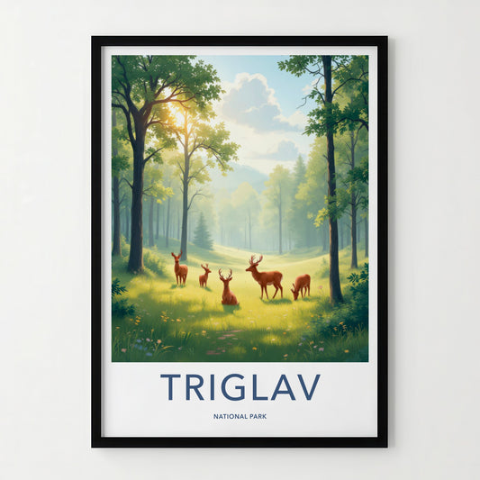 Triglav National Park Poster - Slovenia Wall Art - Sunny Forest Deer Home Decor