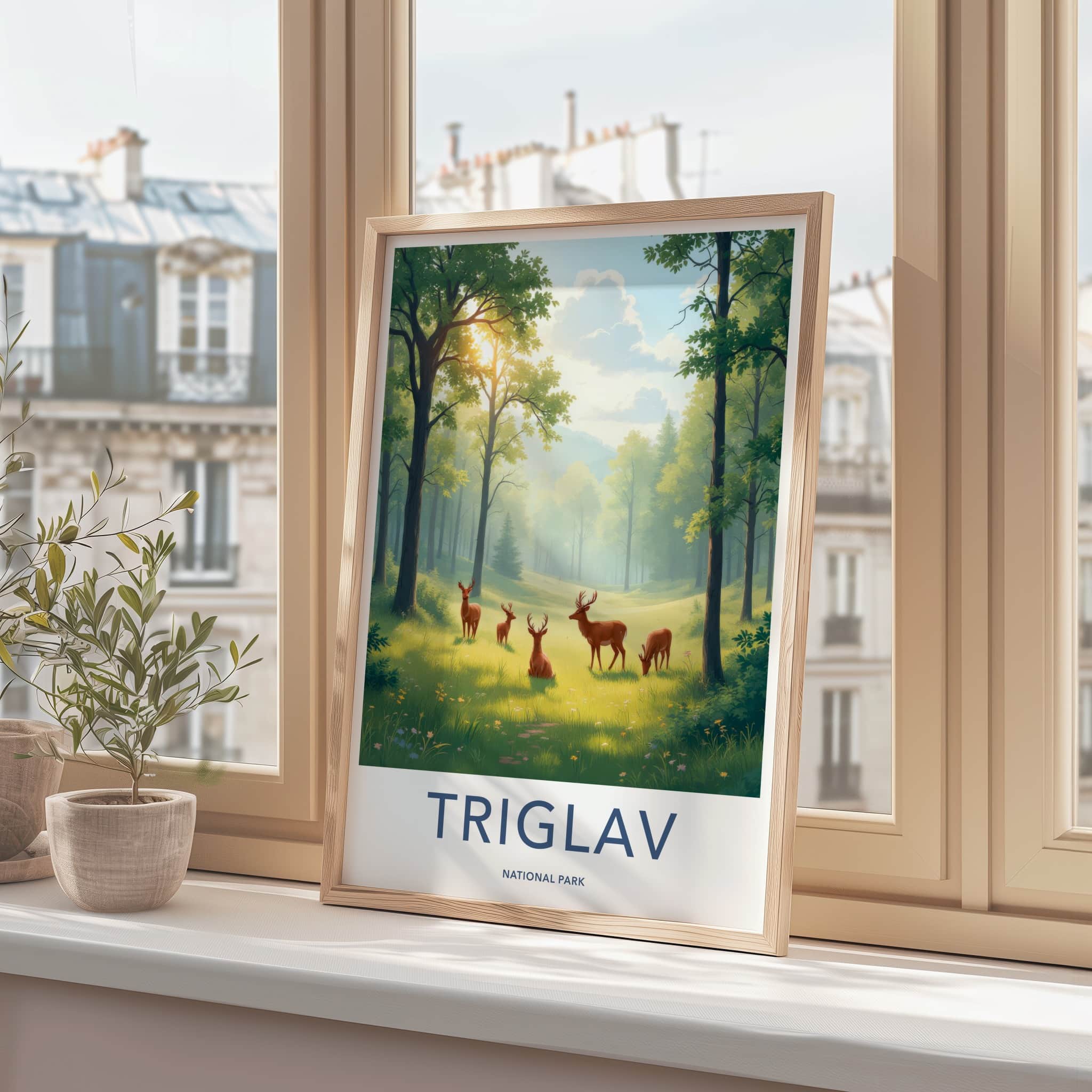 Triglav National Park Poster - Slovenia Wall Art - Sunny Forest Deer Home Decor