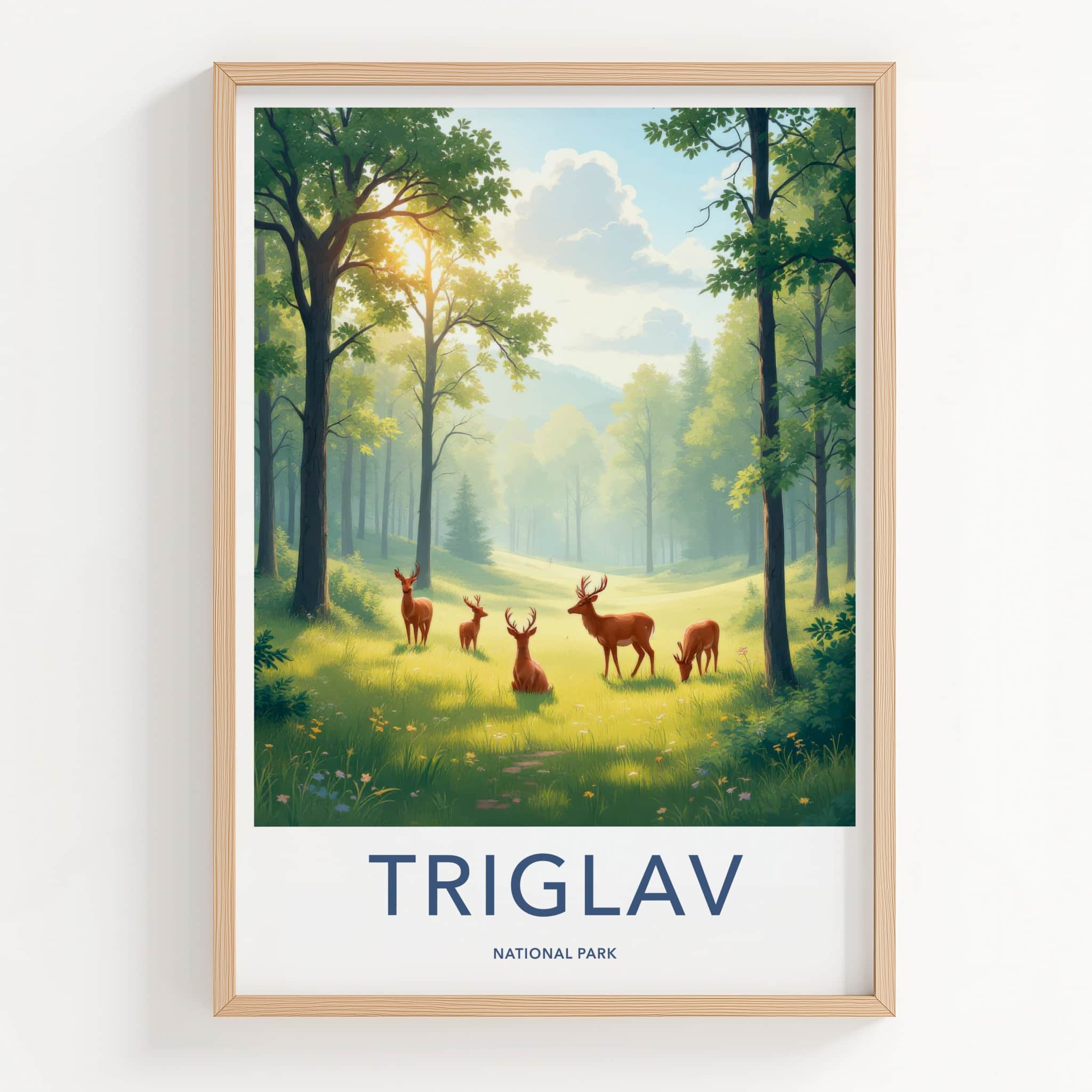 Triglav National Park Poster - Slovenia Wall Art - Sunny Forest Deer Home Decor