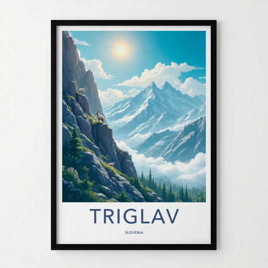 Triglav Poster - Slovenia Travel Art - Alpine Goats Peaks Gallery Art
