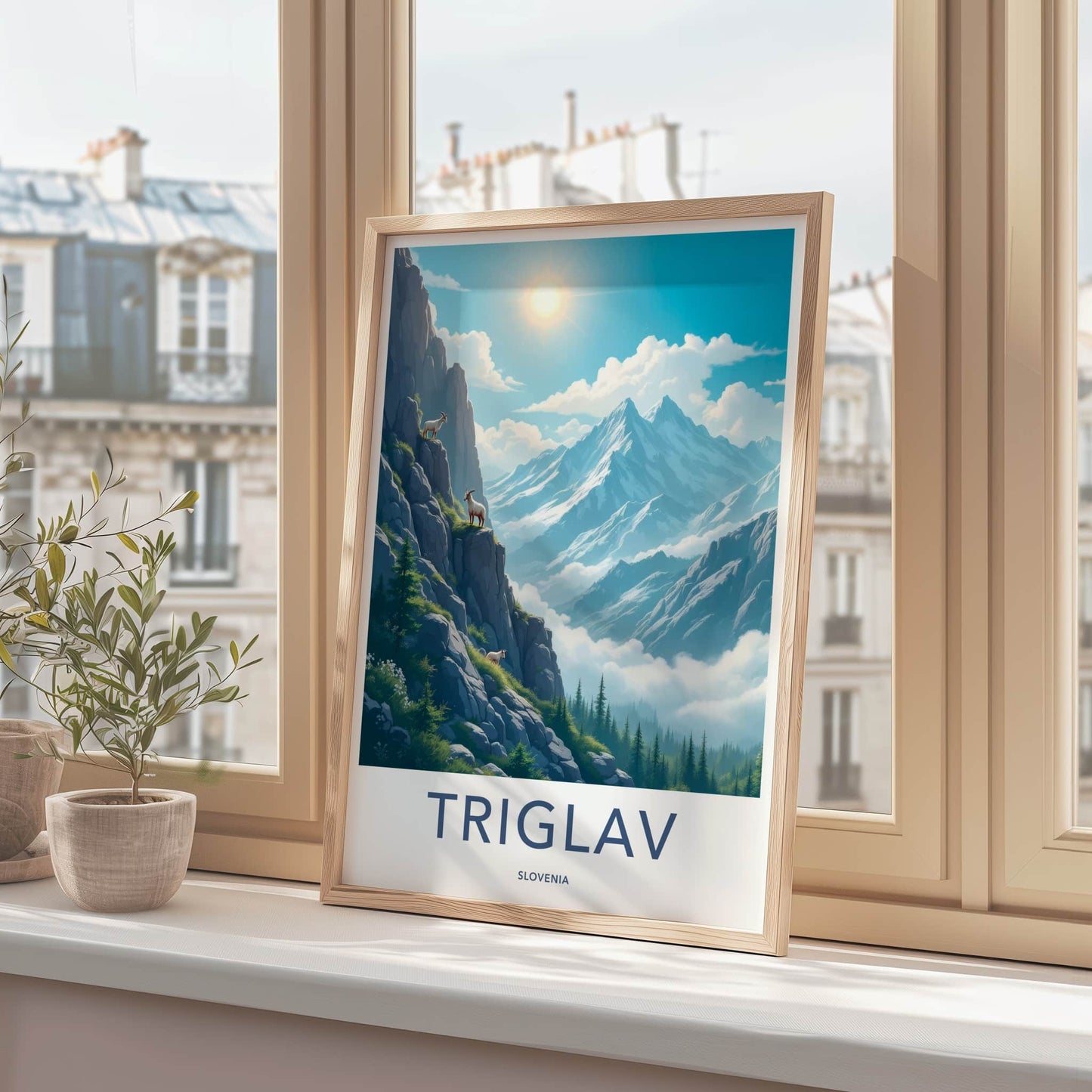 Triglav Poster - Slovenia Travel Art - Alpine Goats Peaks Gallery Art