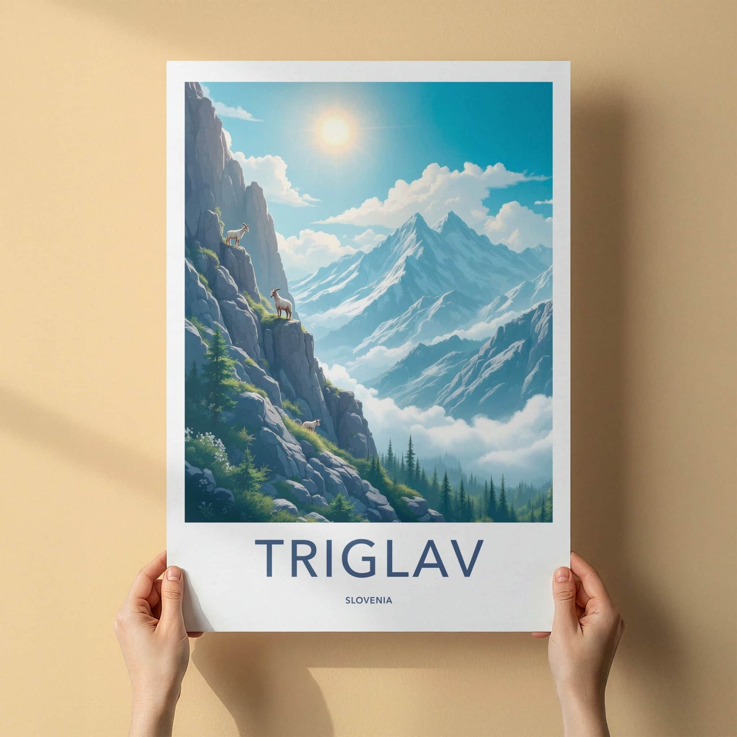 Triglav Poster - Slovenia Travel Art - Alpine Goats Peaks Gallery Art