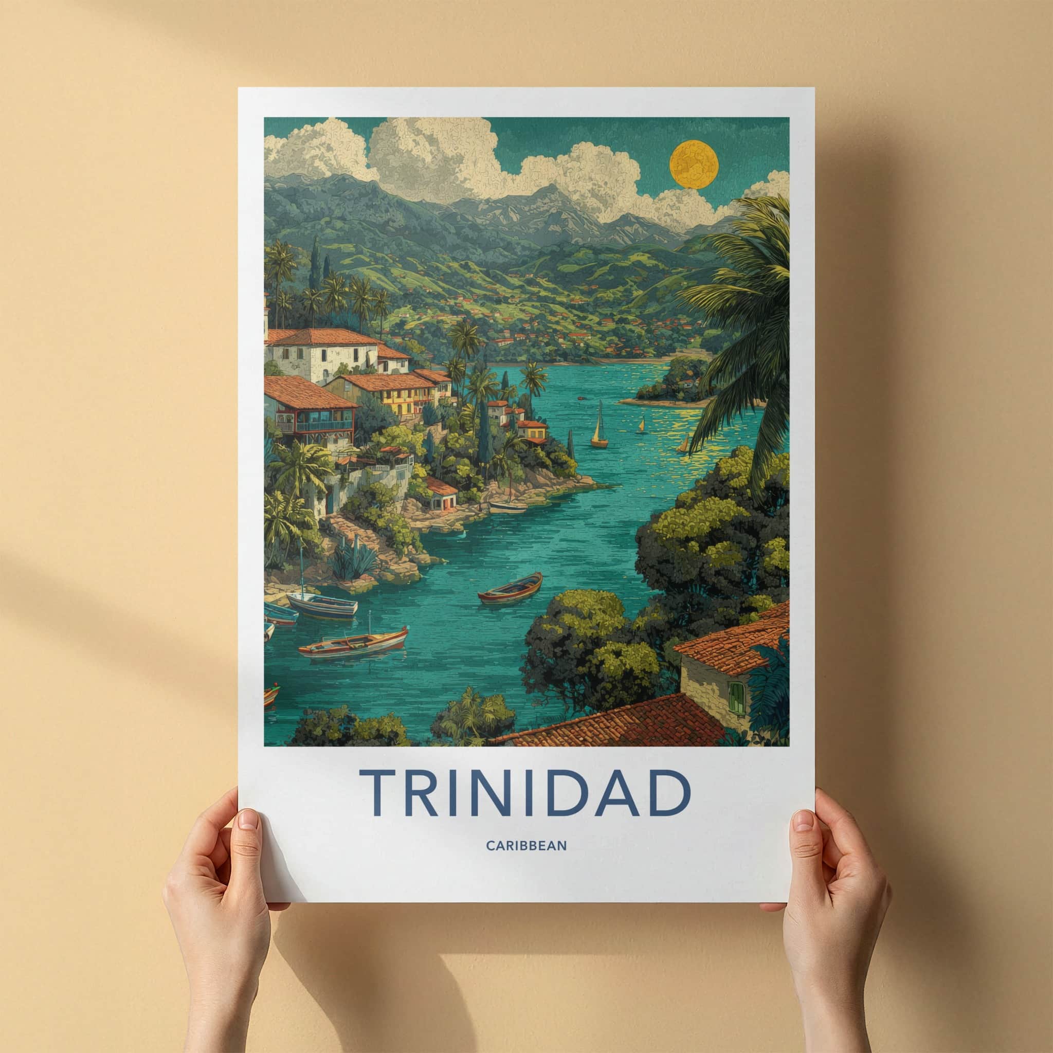 Trinidad Poster - Caribbean Travel Print - Coastal Village Boats Home Decor