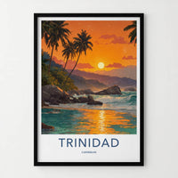 Trinidad Poster - Caribbean Travel Print - Tropical Sunset Shore Wall Art