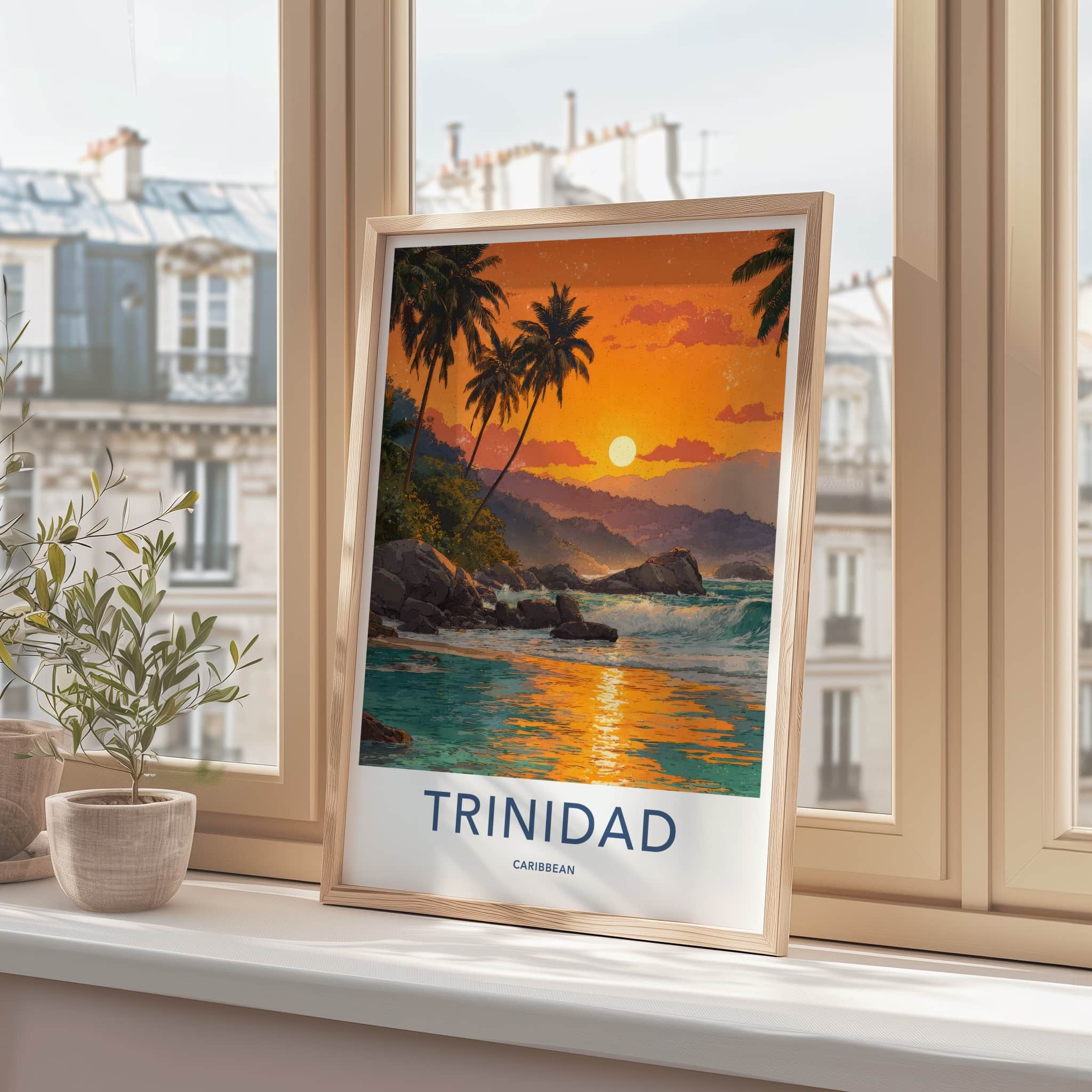 Trinidad Poster - Caribbean Travel Print - Tropical Sunset Shore Wall Art