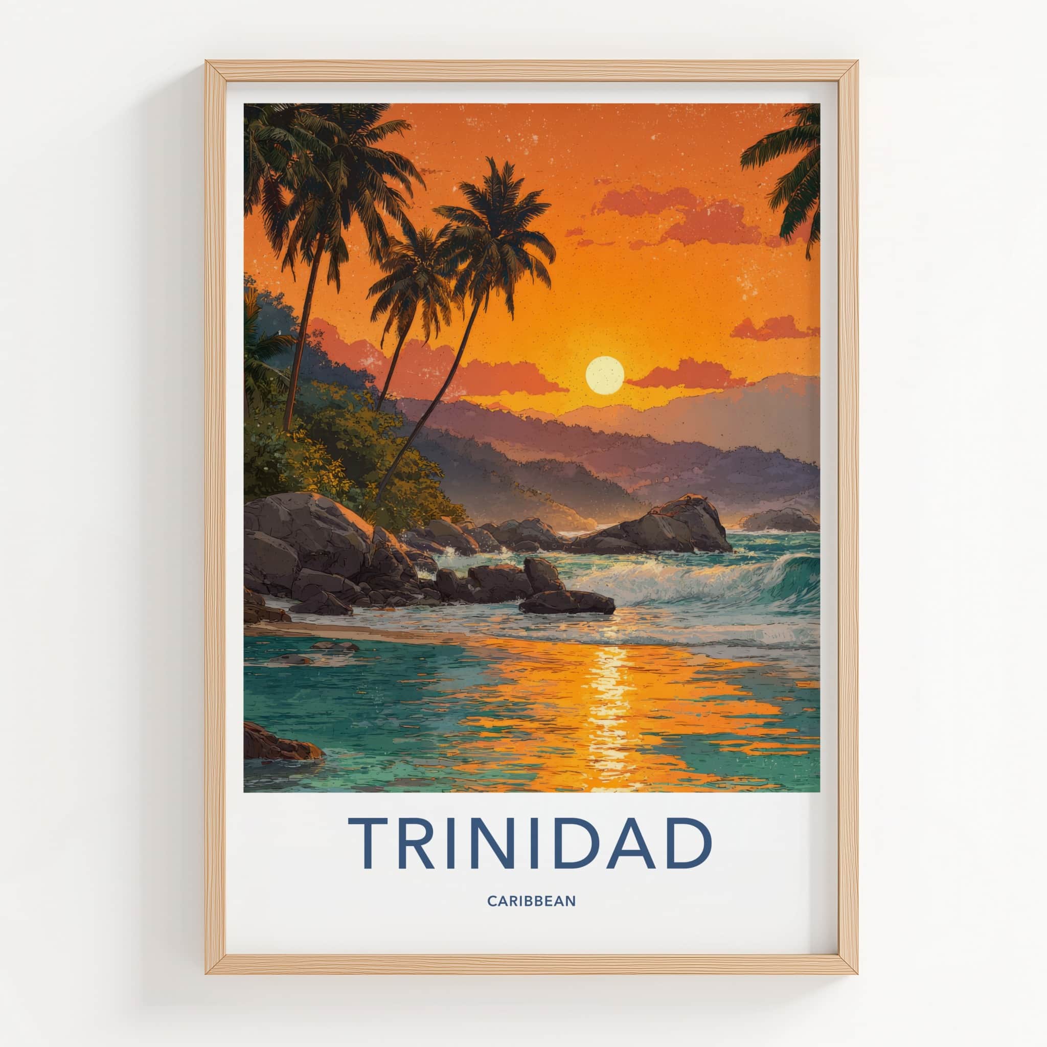 Trinidad Poster - Caribbean Travel Print - Tropical Sunset Shore Wall Art