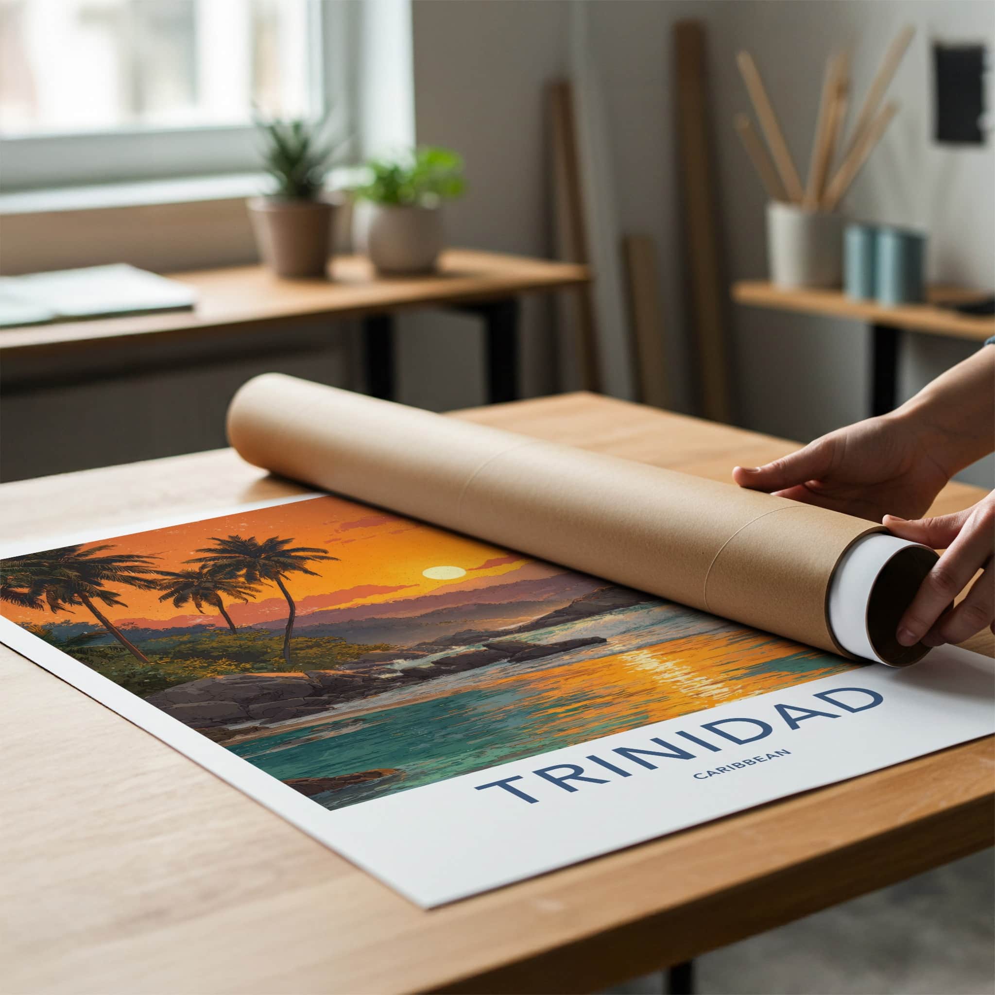 Trinidad Poster - Caribbean Travel Print - Tropical Sunset Shore Wall Art
