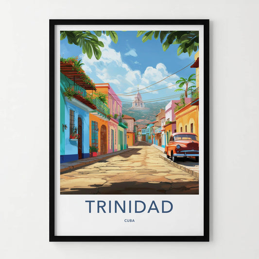 Trinidad Poster - Cuba Travel Art - Colorful Street Old Car Home Decor