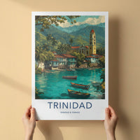 Trinidad Poster - Trinidad & Tobago Travel Art - Coastal Village Boats Home Decor