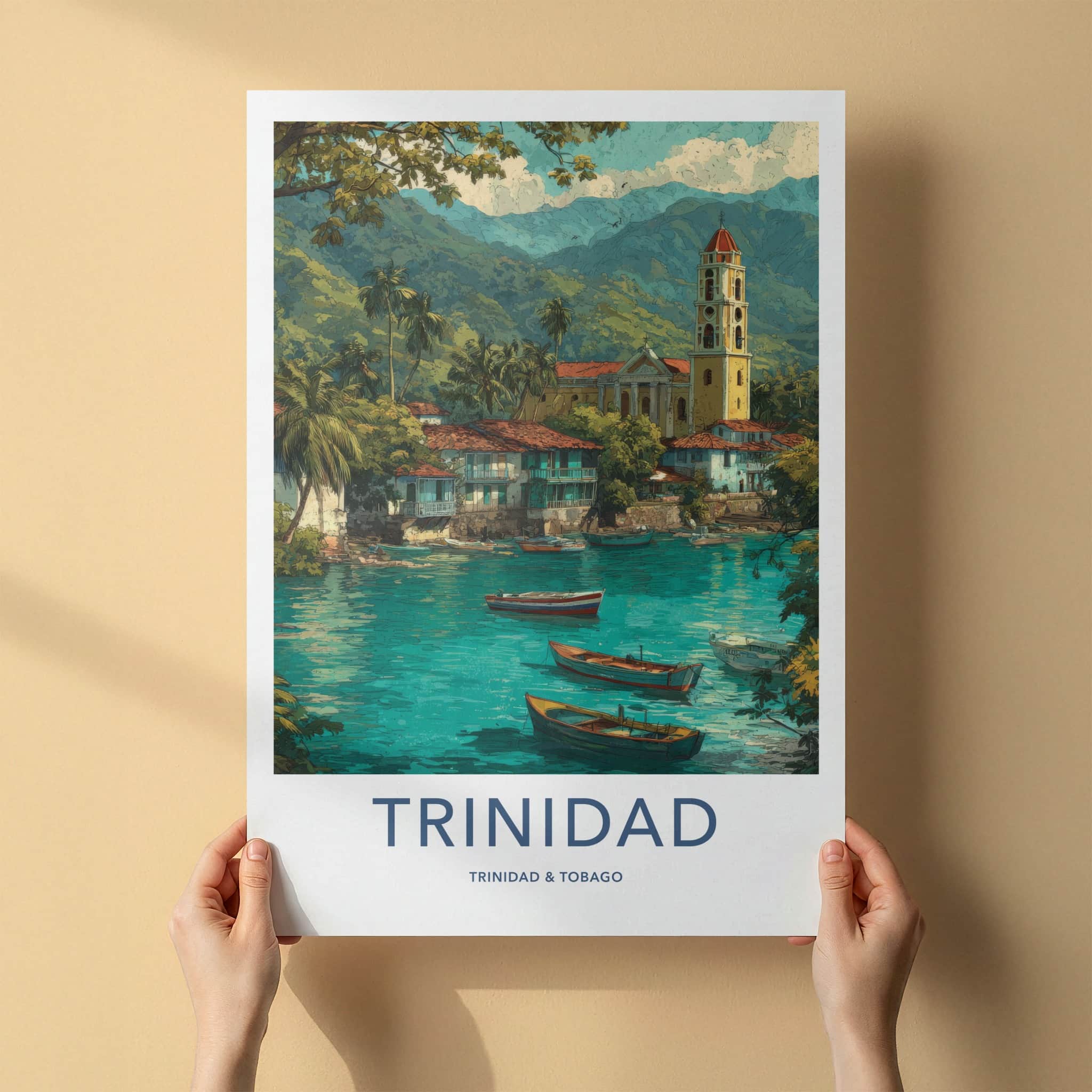 Trinidad Poster - Trinidad & Tobago Travel Art - Coastal Village Boats Home Decor