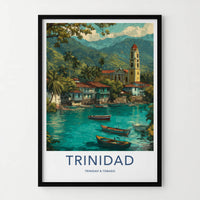 Trinidad Poster - Trinidad & Tobago Travel Art - Coastal Village Boats Home Decor