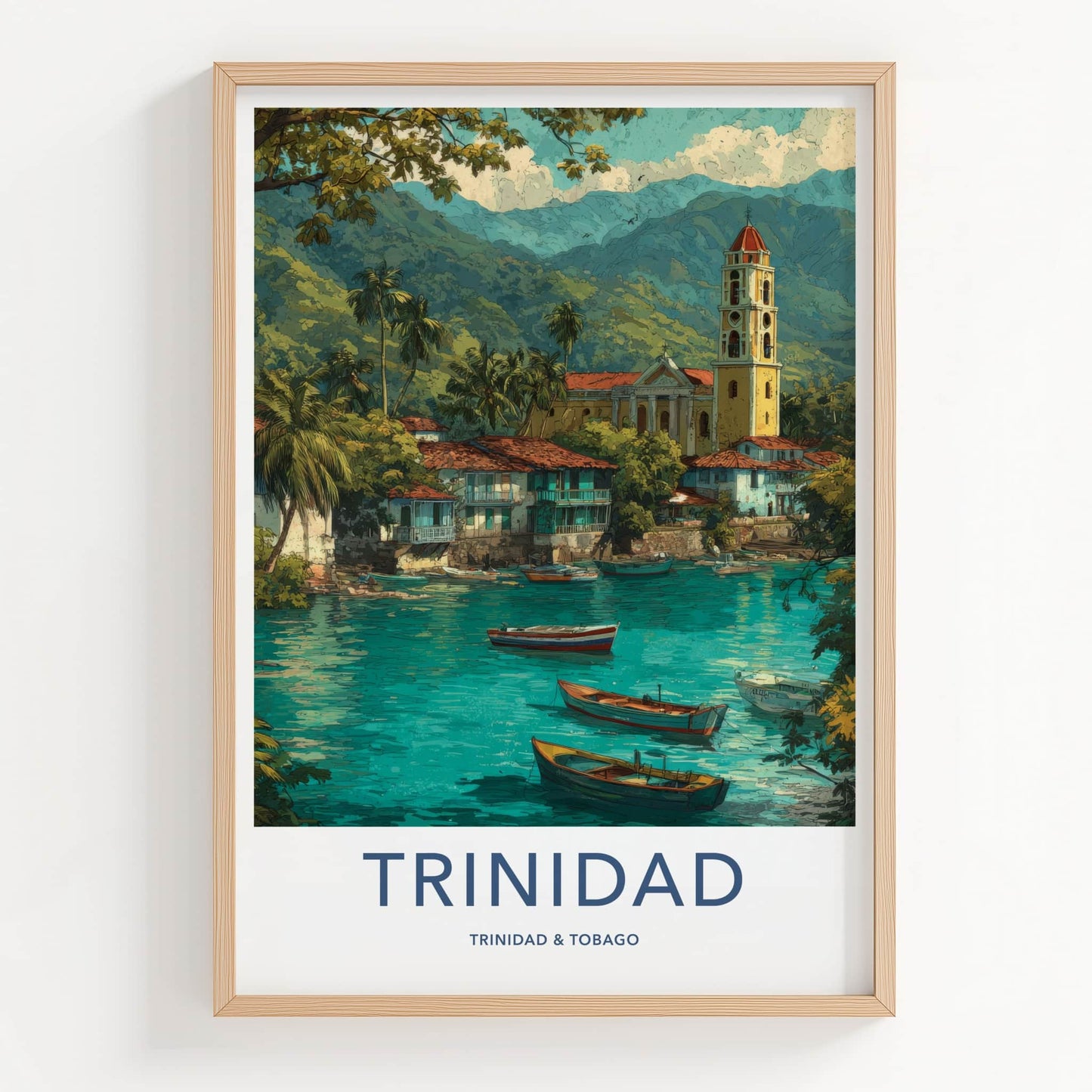 Trinidad Poster - Trinidad & Tobago Travel Art - Coastal Village Boats Home Decor