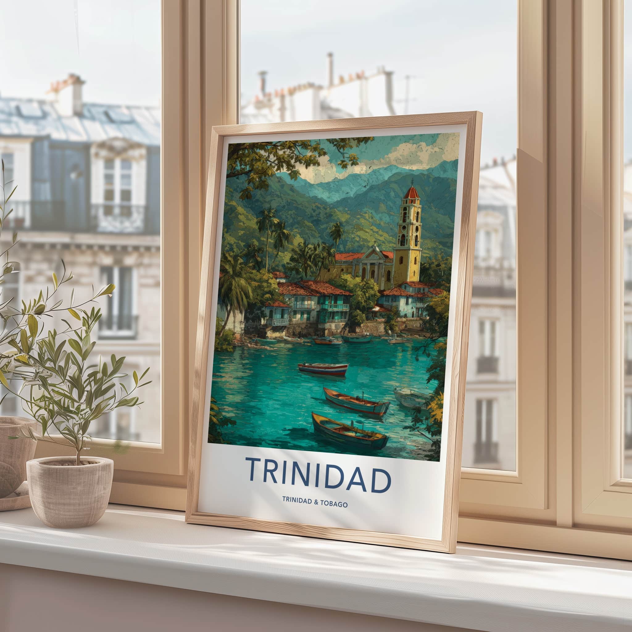 Trinidad Poster - Trinidad & Tobago Travel Art - Coastal Village Boats Home Decor