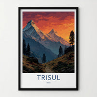 Trisul Poster - India Travel Art - Uttarakhand snowy peaks sunset Home Decor