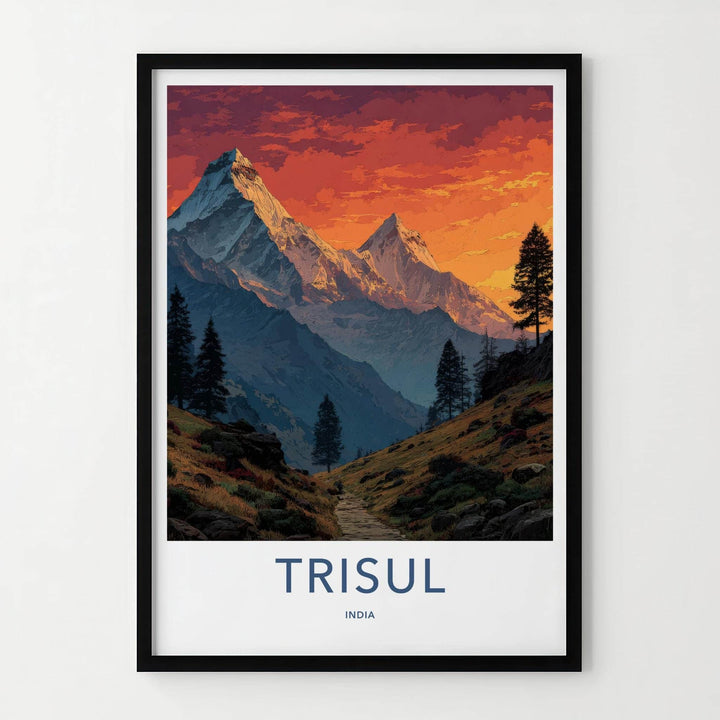 Trisul Poster - India Travel Art - Uttarakhand snowy peaks sunset Home Decor