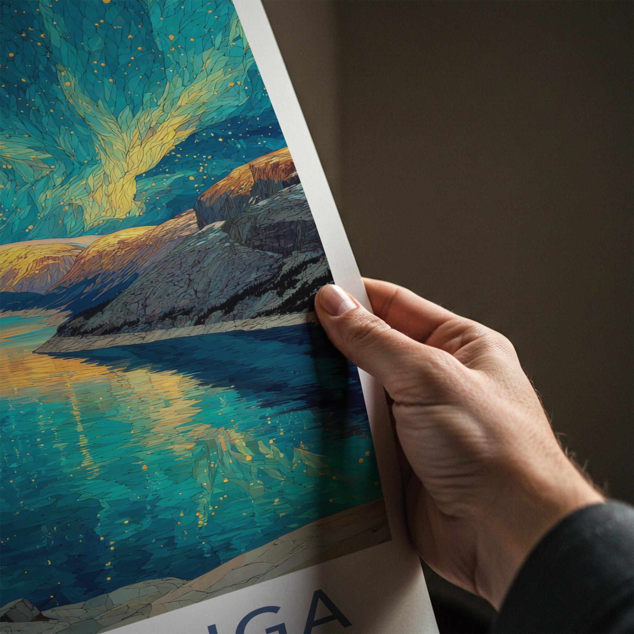 Trolltunga Poster - Norway Travel Art - Aurora Fjord Reflection Home Decor